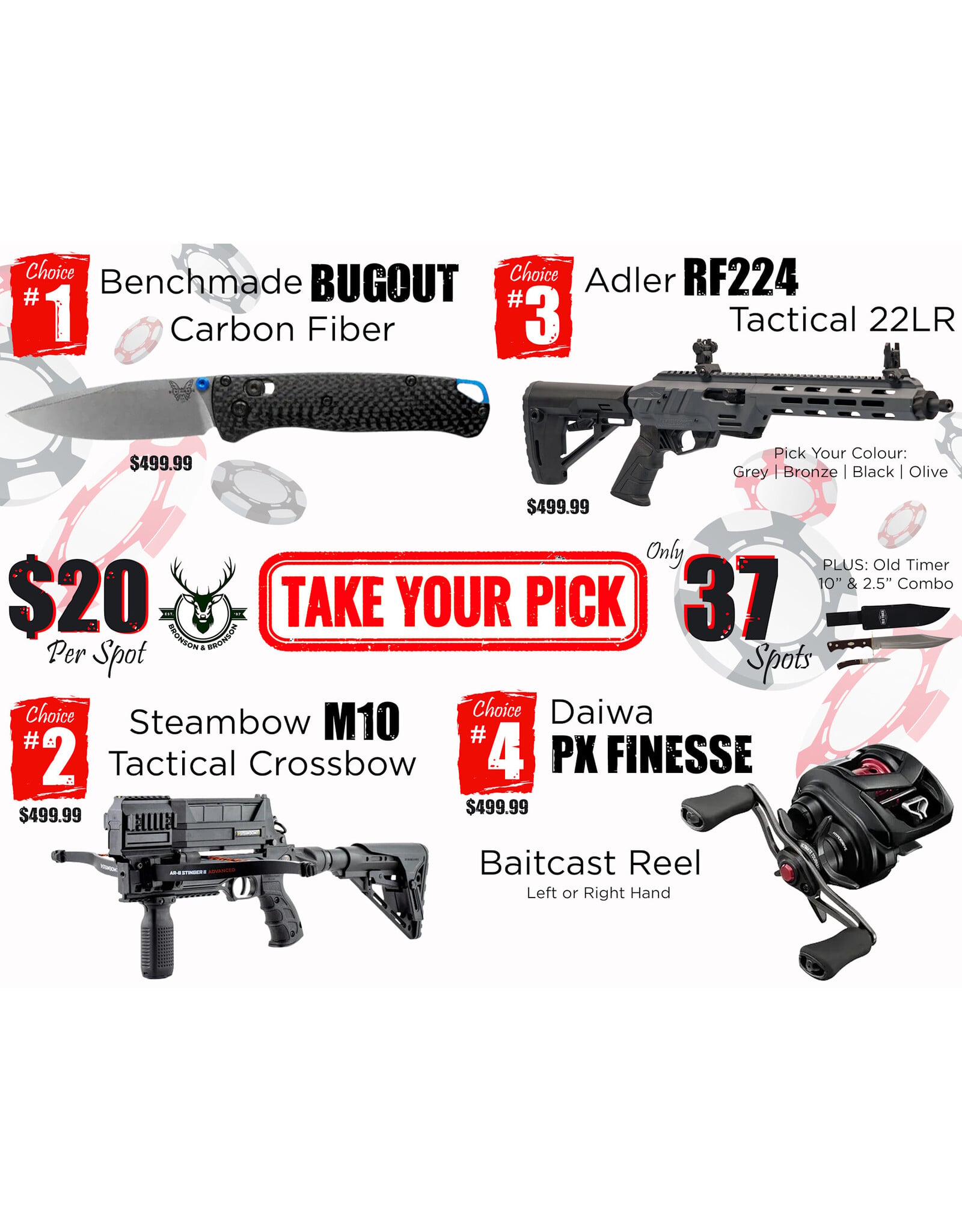 DRAW #1894 - Take Your Pick - Benchmade, Steambow, Adler OR Daiwa!