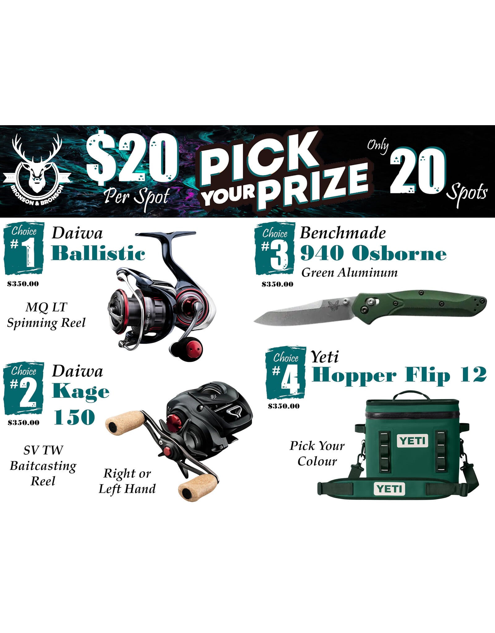 DRAW #1895 - Pick Your Prize - Diawa Ballistic, Daiwa Kage, Benchmade OR Yeti!