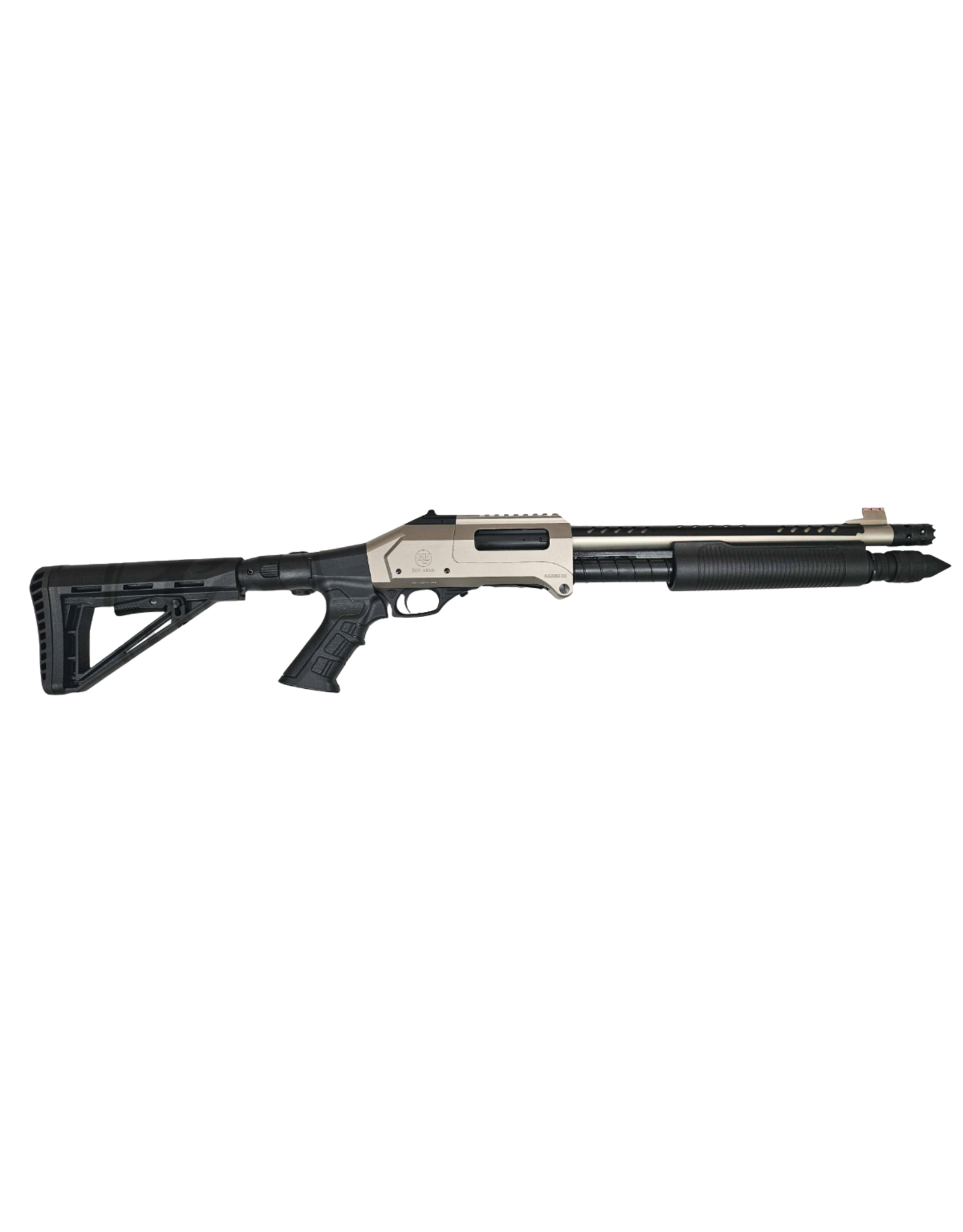 EGE EGE ARMS RAIDER XII BREAK BARREL PUMP ACTION SHOTGUN, FOLDING STOCK, 12GA, 13" BBL, NICKEL , SYNTHETIC STOCK, PISTOL SIGHT, HEAT SHIELD, GLASS BREAKER