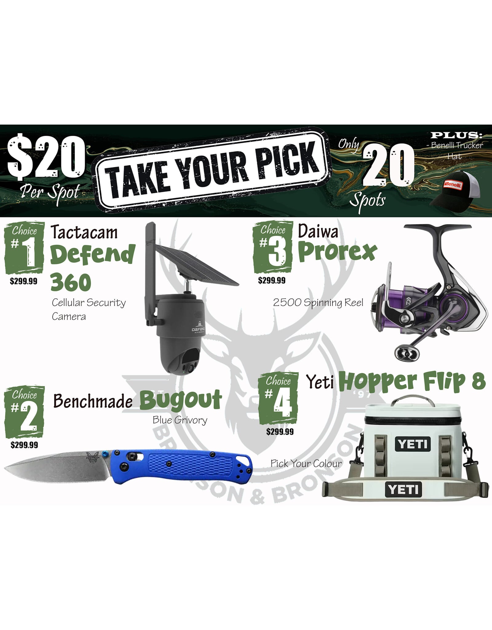 DRAW #1901 - Take Your Pick - Tactacam, Benchmade, Daiwa OR Yeti!