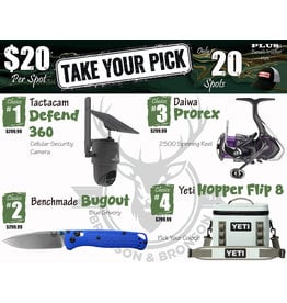 DRAW #1901 - Take Your Pick - Tactacam, Benchmade, Daiwa OR Yeti!