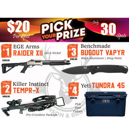 DRAW #1904 - Pick Your Prize - EGE Arms, Killer Instinct, Benchmade OR Yeti!