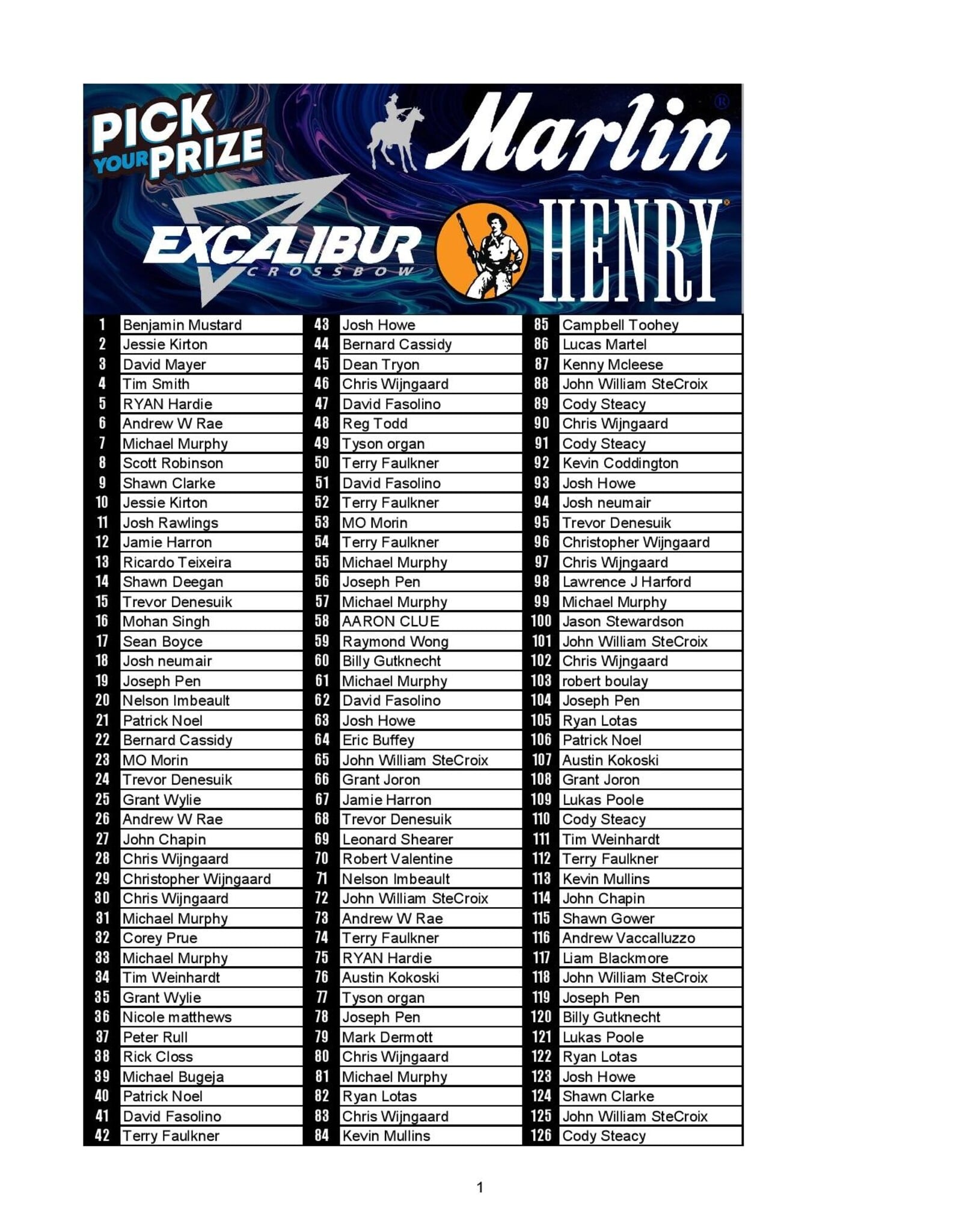 DRAW #1897 - Pick Your Prize - Marlin, Excalibur OR Henry!