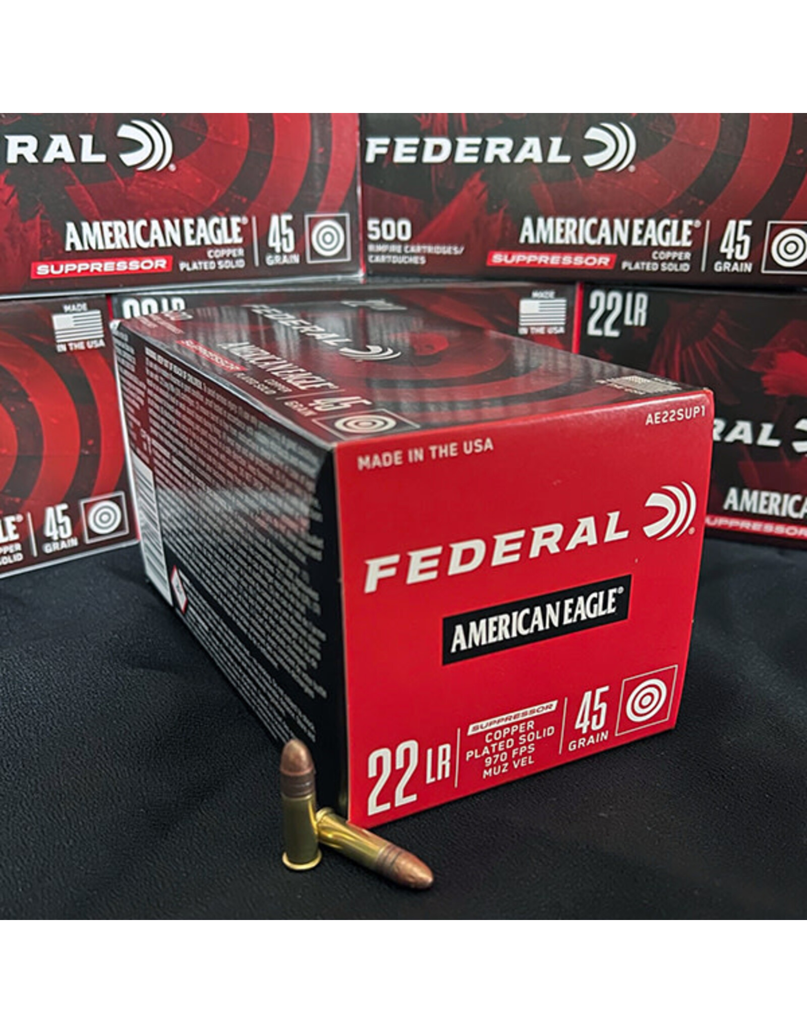Federal Federal American Eagle 22LR 45gr Suppressor Copper Plated Solid 970fps AE22SUP1 (500 rounds)