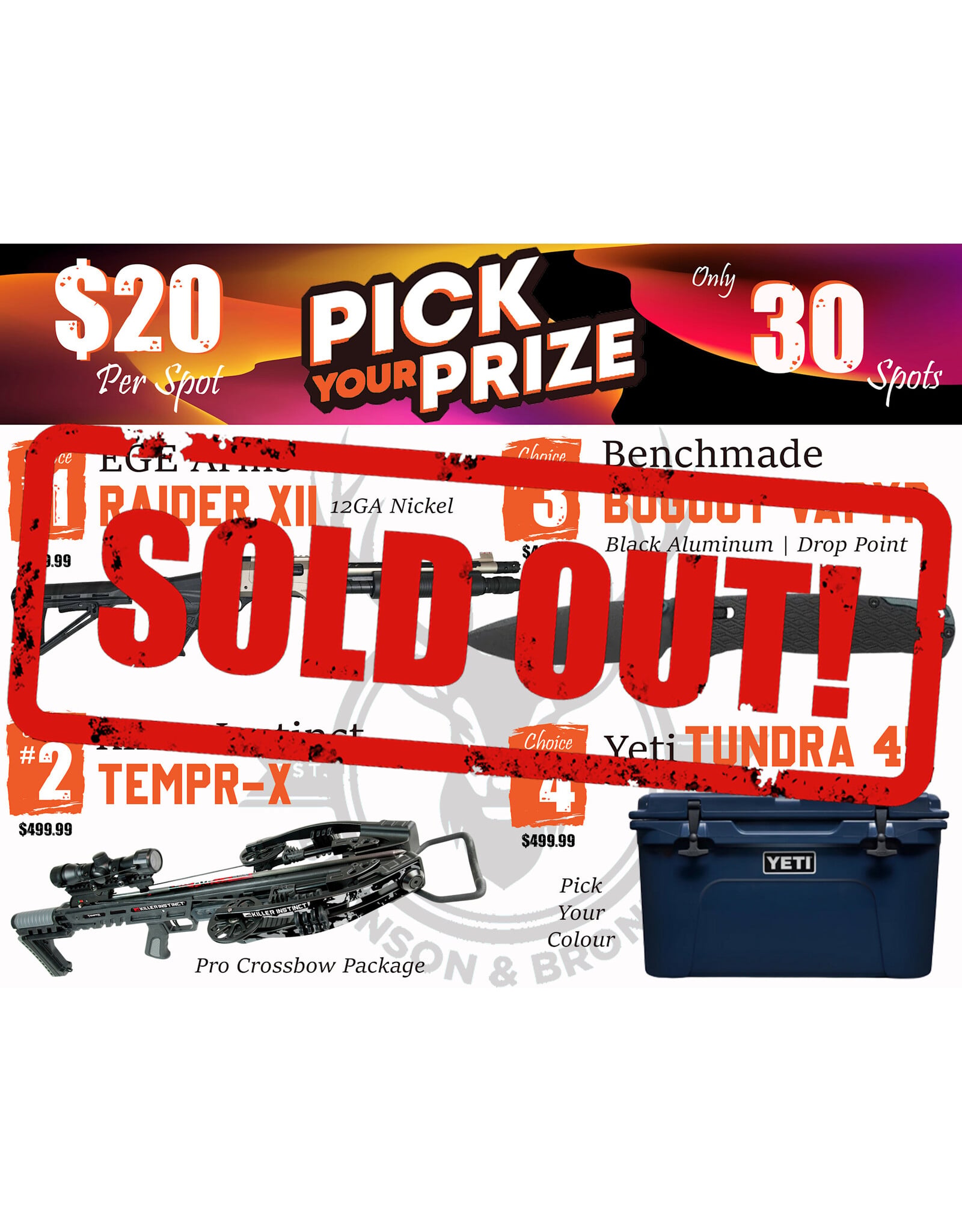 DRAW #1904 - Pick Your Prize - EGE Arms, Killer Instinct, Benchmade OR Yeti!