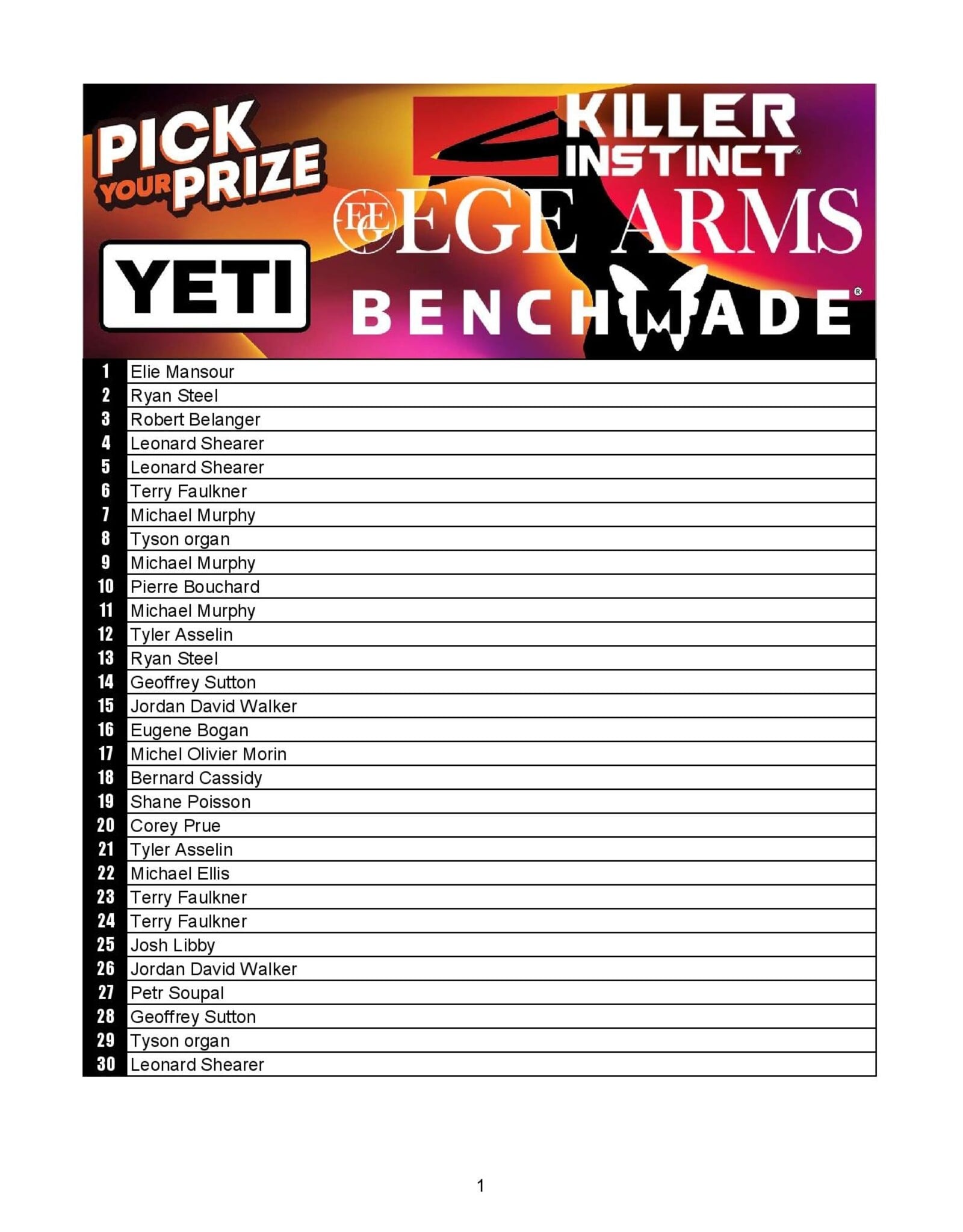 DRAW #1904 - Pick Your Prize - EGE Arms, Killer Instinct, Benchmade OR Yeti!