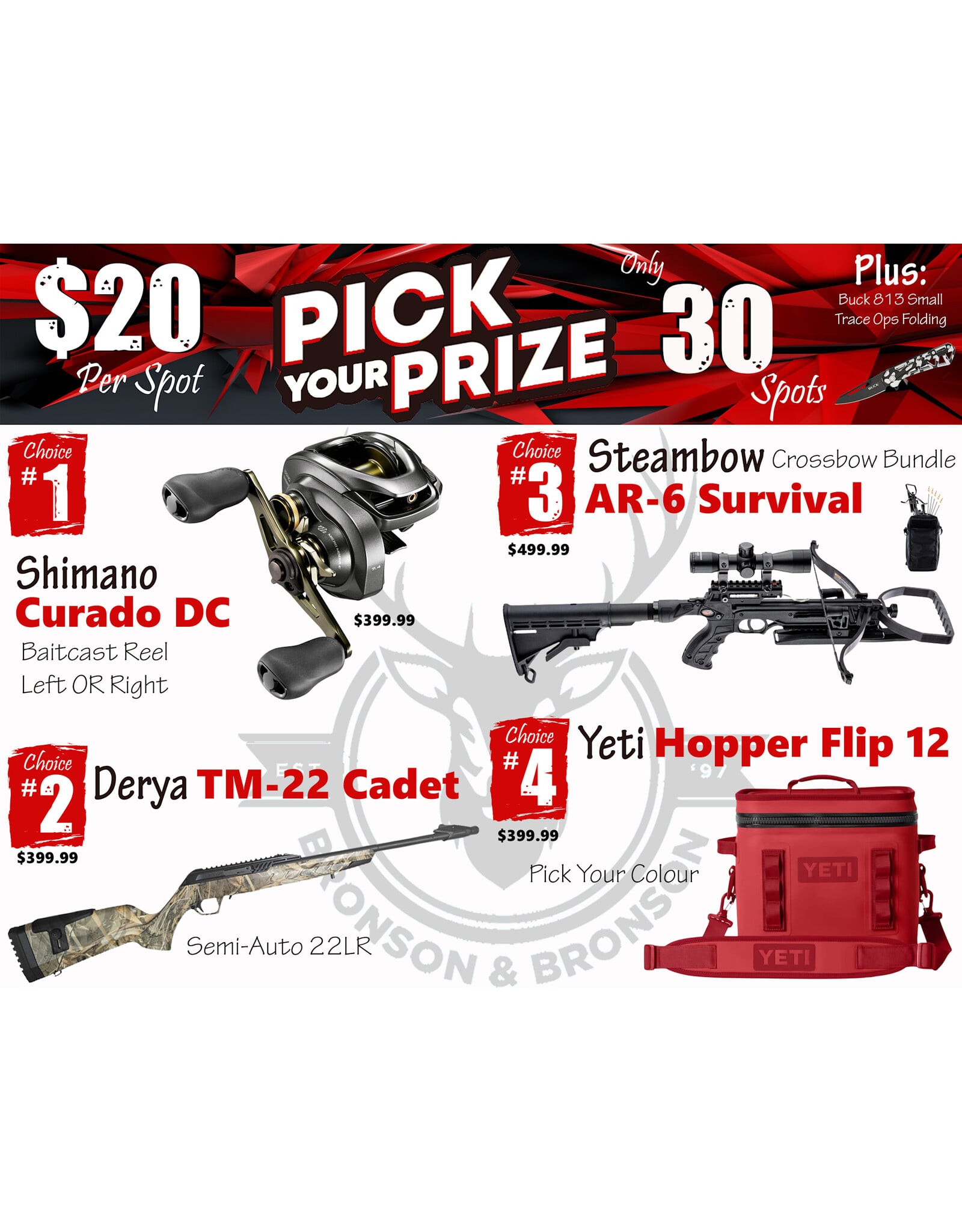 DRAW #1911 - Pick Your Prize - Shimano, Derya, Steambow OR Yeti!