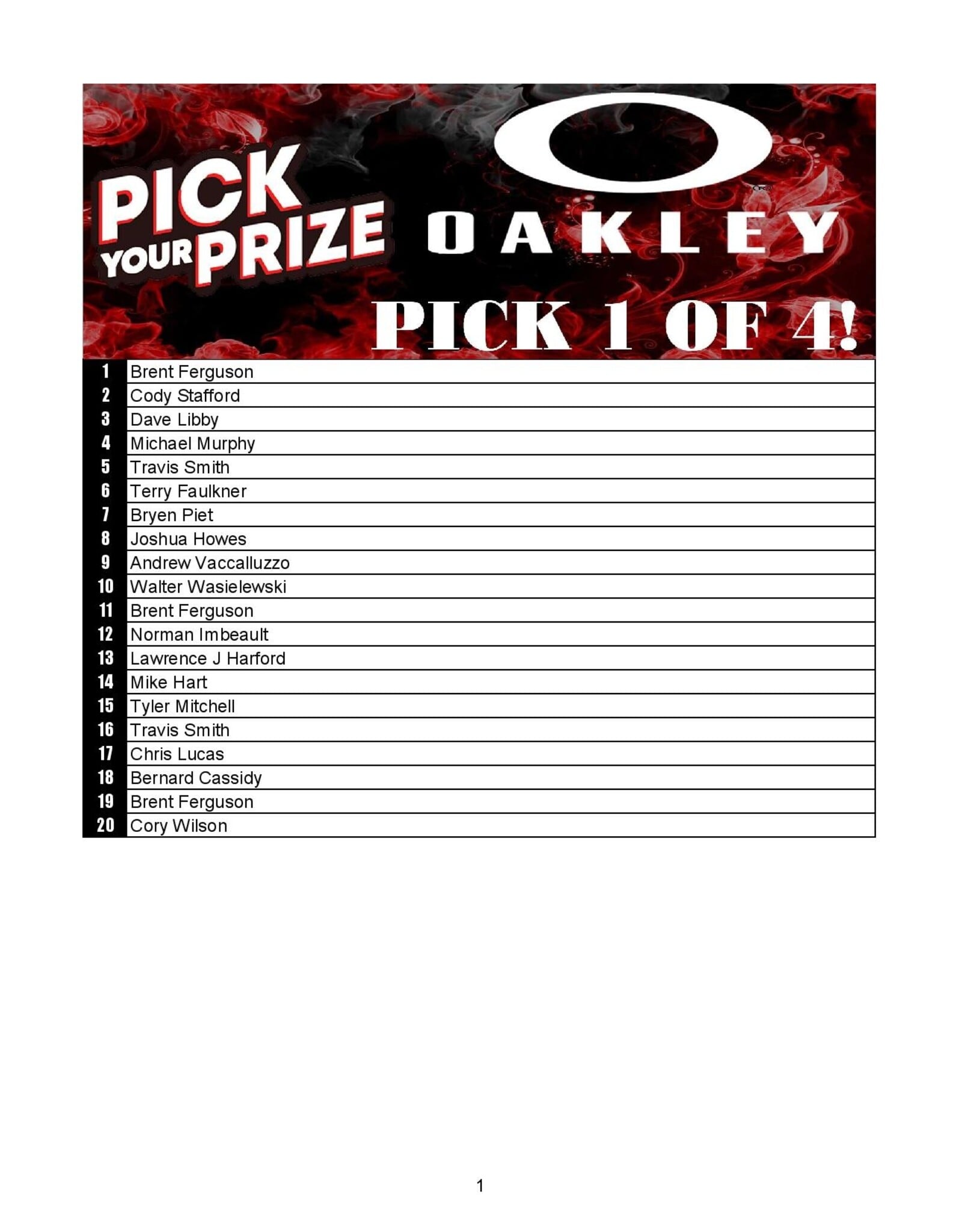 DRAW #1907 - Pick Your Prize - Oakley = PICK 1 OF 4!