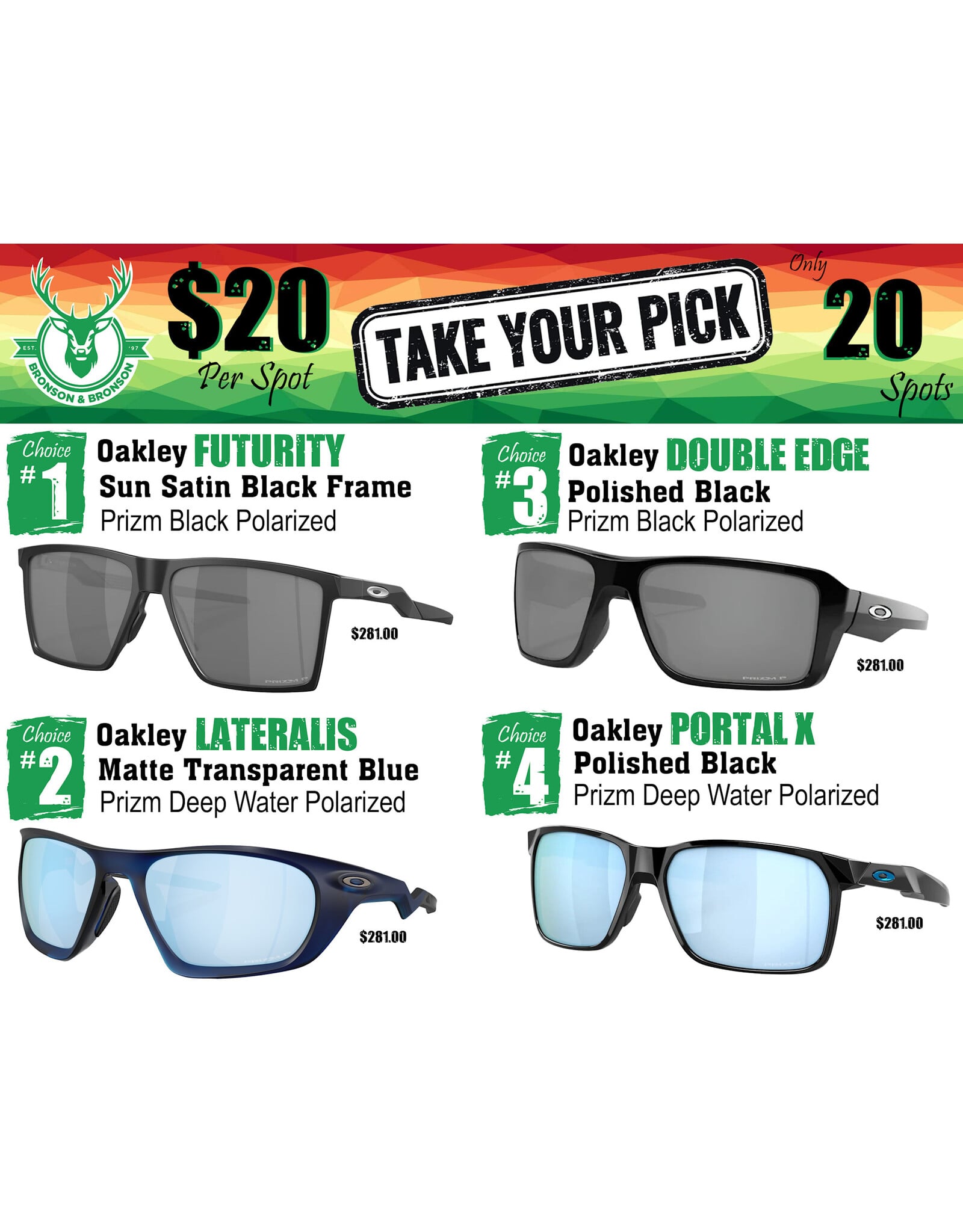 DRAW #1913 - Take Your Pick - OAKLEY - Pick 1 of 4!