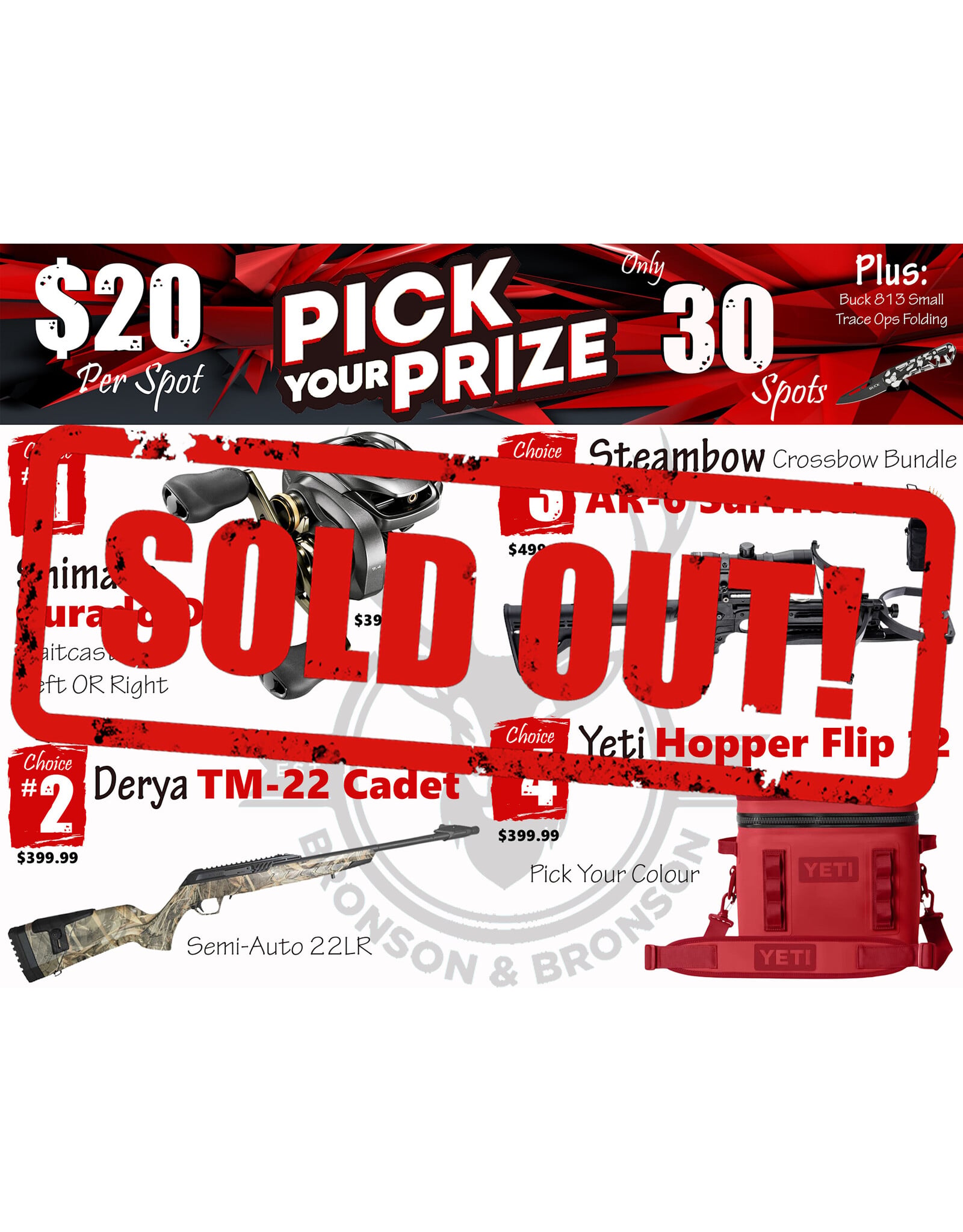DRAW #1911 - Pick Your Prize - Shimano, Derya, Steambow OR Yeti!