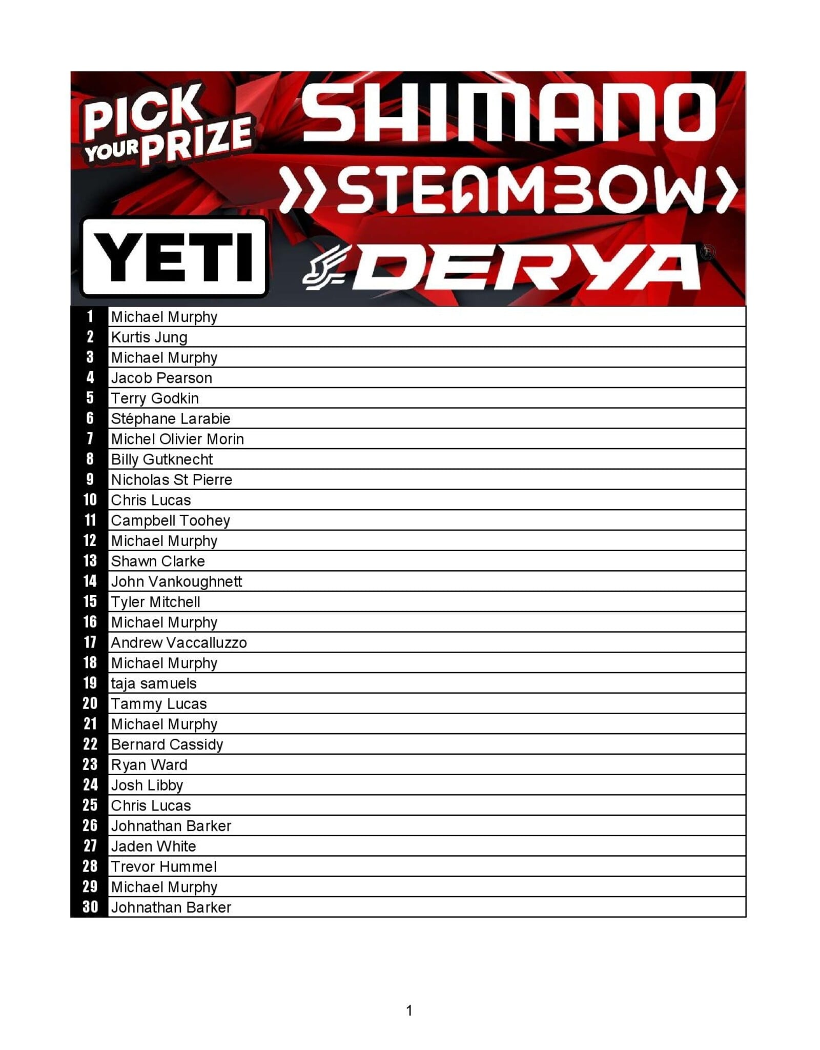 DRAW #1911 - Pick Your Prize - Shimano, Derya, Steambow OR Yeti!