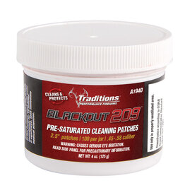 Traditions Performance Firearms Traditions Blackout 209 Pre-Saturated Cleaning Patches 6.35cm patches, 100 per jar, .45-.50 Caliber A1940F
