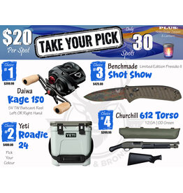 DRAW #1918 - Take Your Pick - Daiwa, Yeti, Benchmade OR Churchill!