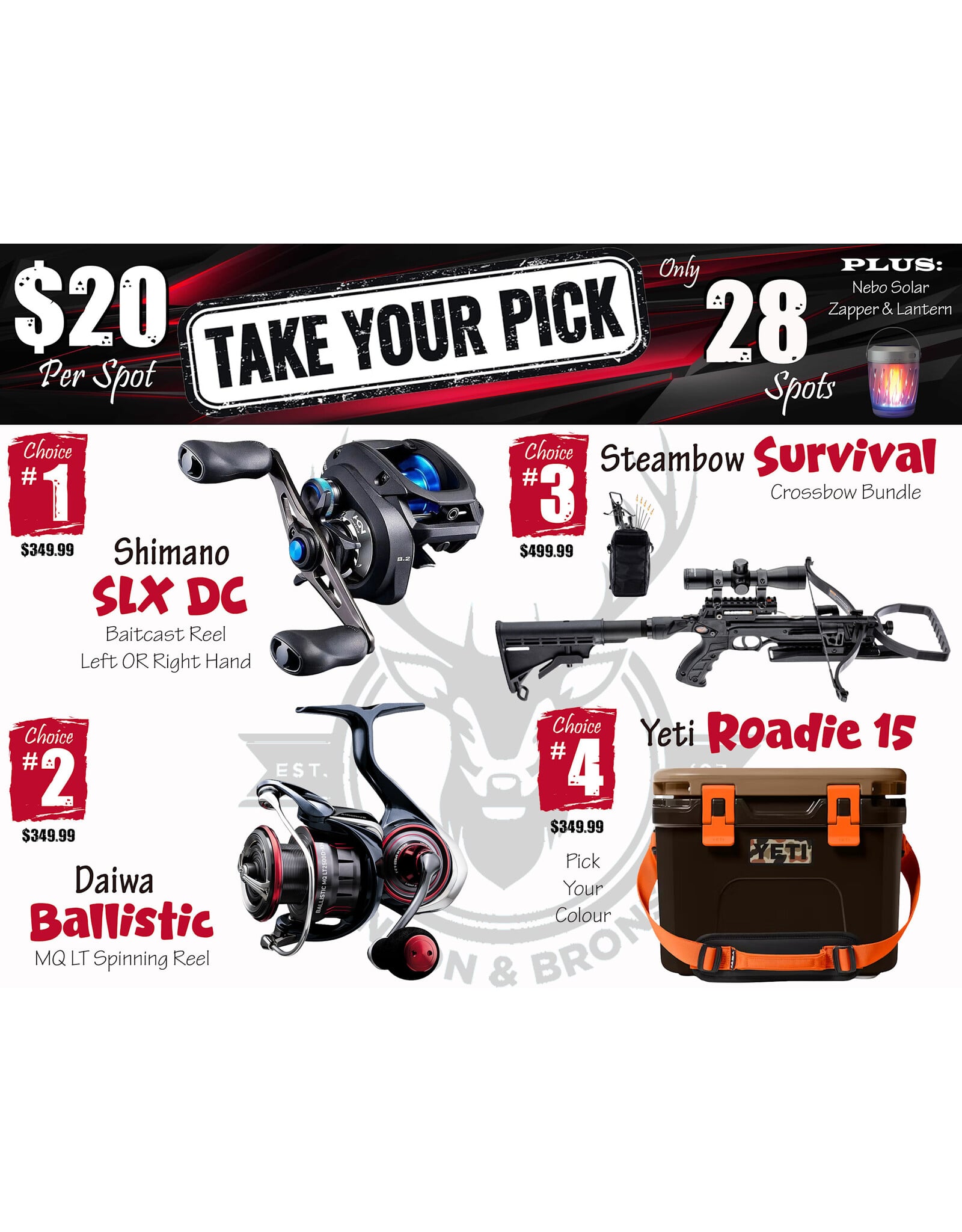 DRAW #1920 - Take Your Pick - Shimano, Daiwa, Steambow OR Yeti!