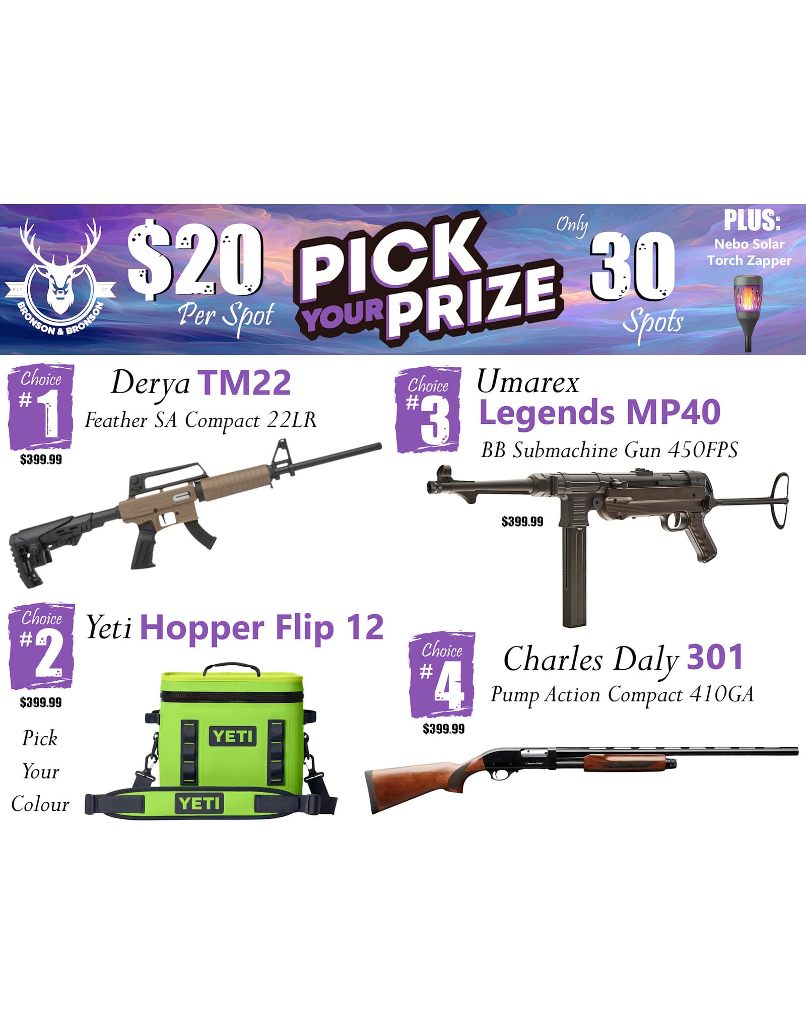 DRAW #1921 - Pick Your Prize - Derya, Yeti, Umarex OR Charles Daly!