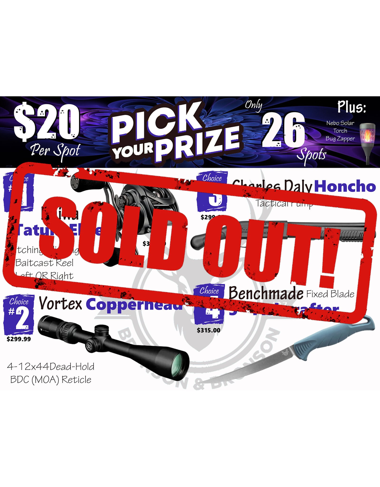 DRAW #1915 - Pick Your Prize - Daiwa, Vortex, Charles Daly OR Benchmade!