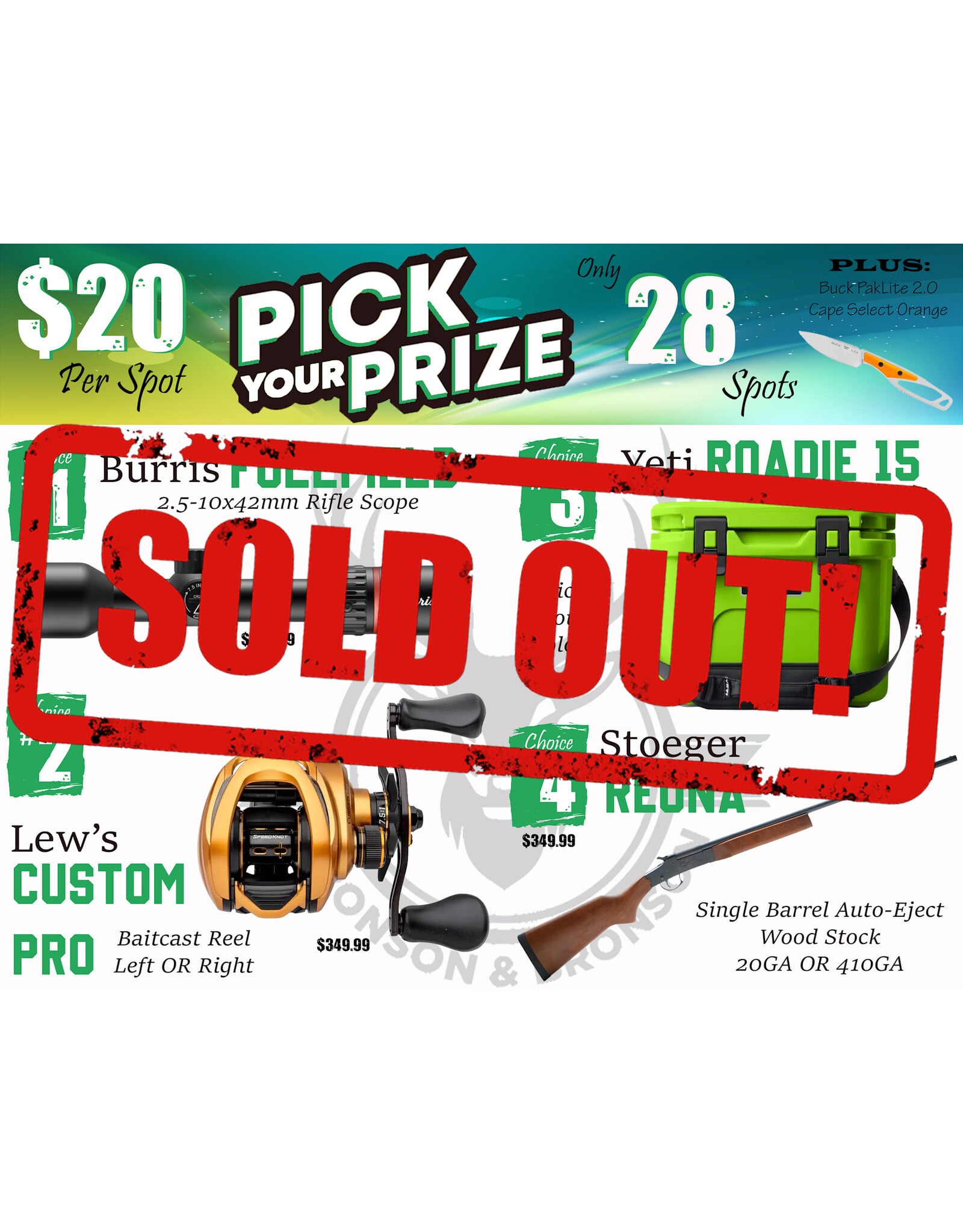 DRAW #1917 - Take Your Pick - Burris, Lew's, Yeti OR Stoeger!