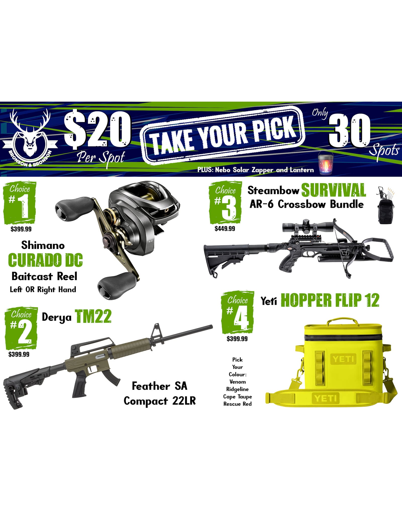 DRAW #1925 - Take Your Pick - Shimano, Derya, Steambow OR Yeti!