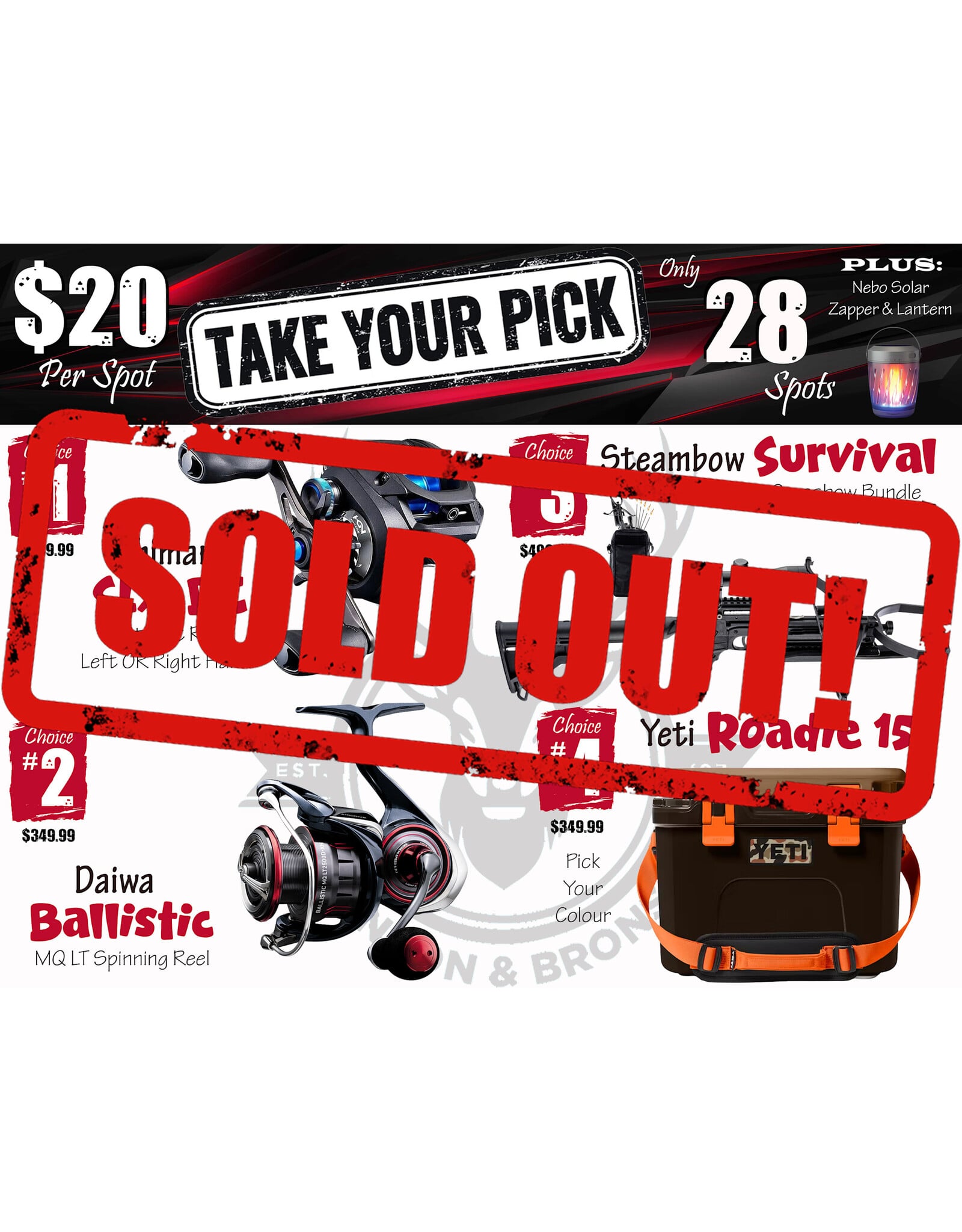 DRAW #1920 - Take Your Pick - Shimano, Daiwa, Steambow OR Yeti!