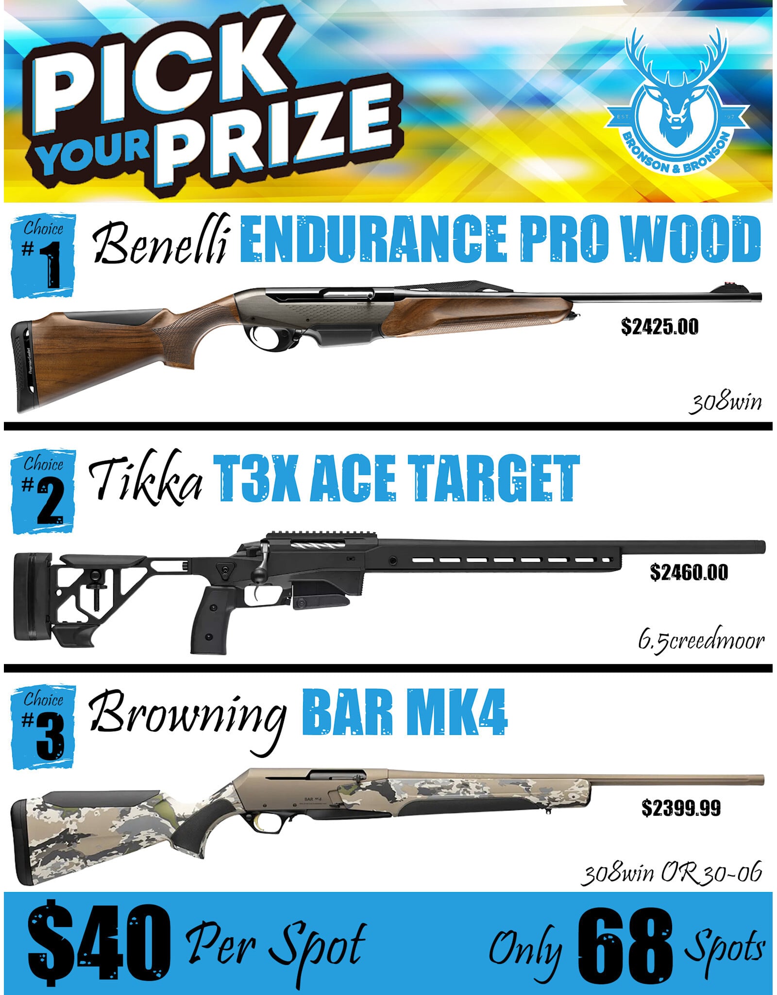 DRAW #1927 - Pick Your Prize - Benelli, Tikka OR Browning!