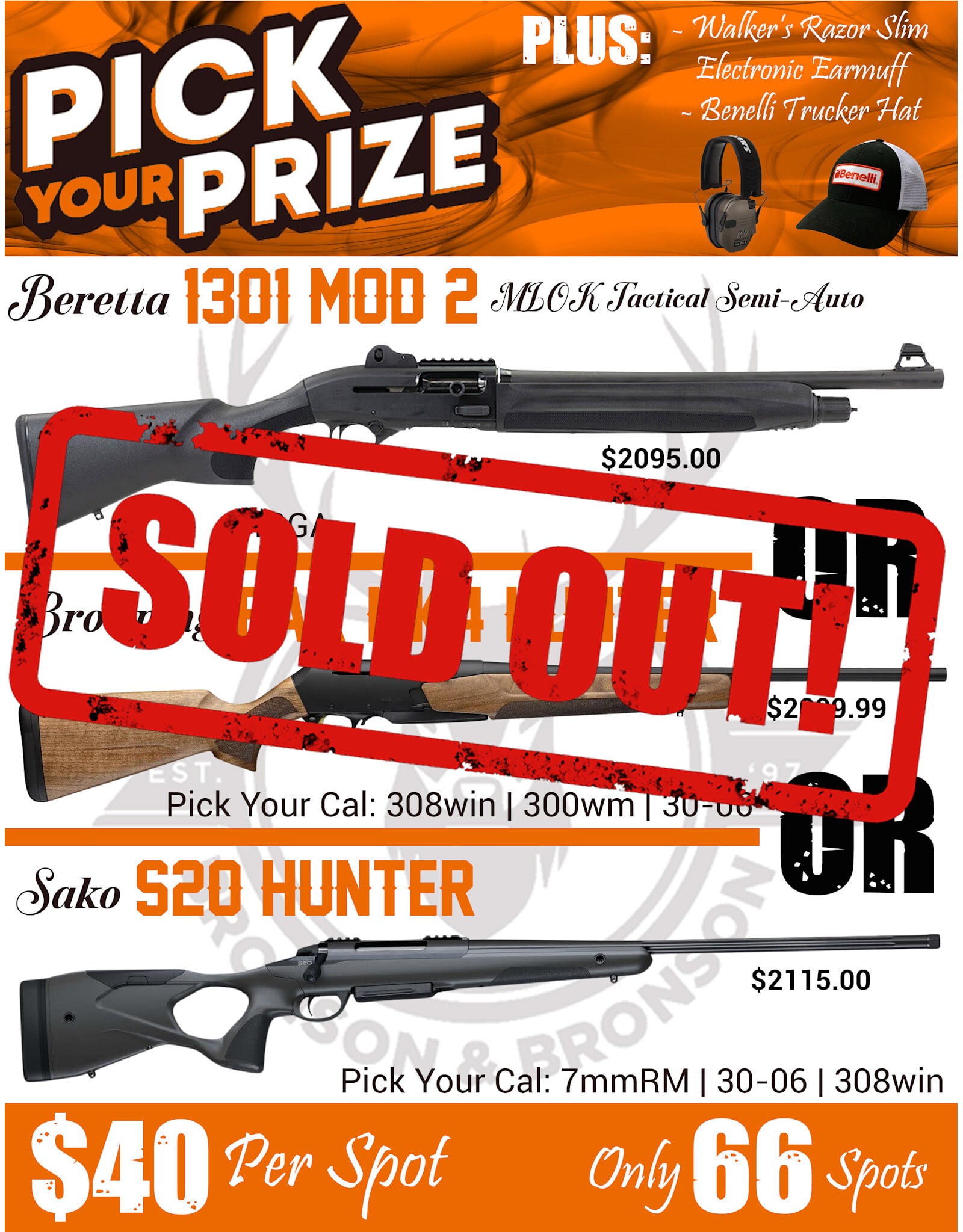 DRAW #1922 - Pick Your Prize - Beretta, Browning OR Sako!