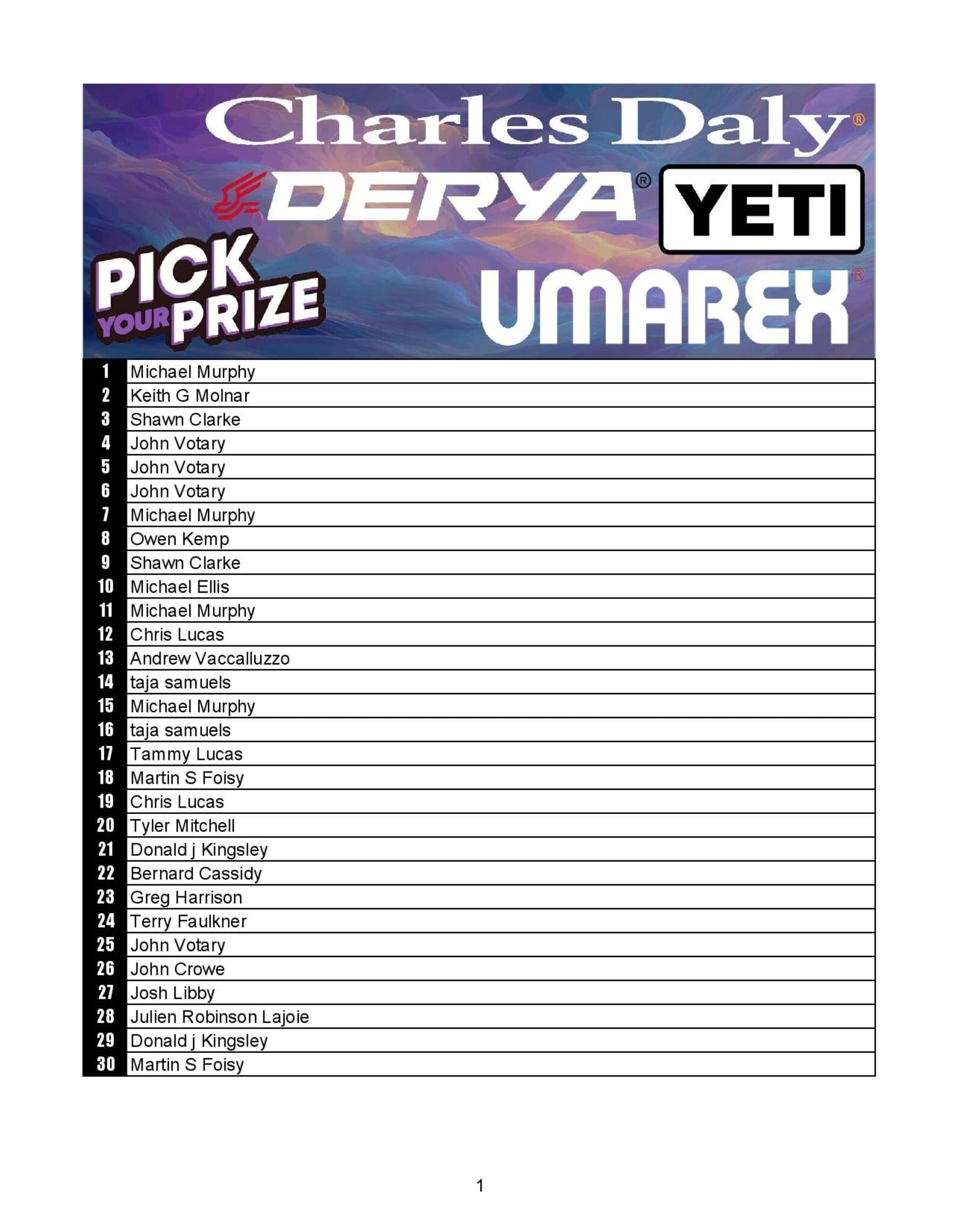 DRAW #1921 - Pick Your Prize - Derya, Yeti, Umarex OR Charles Daly!