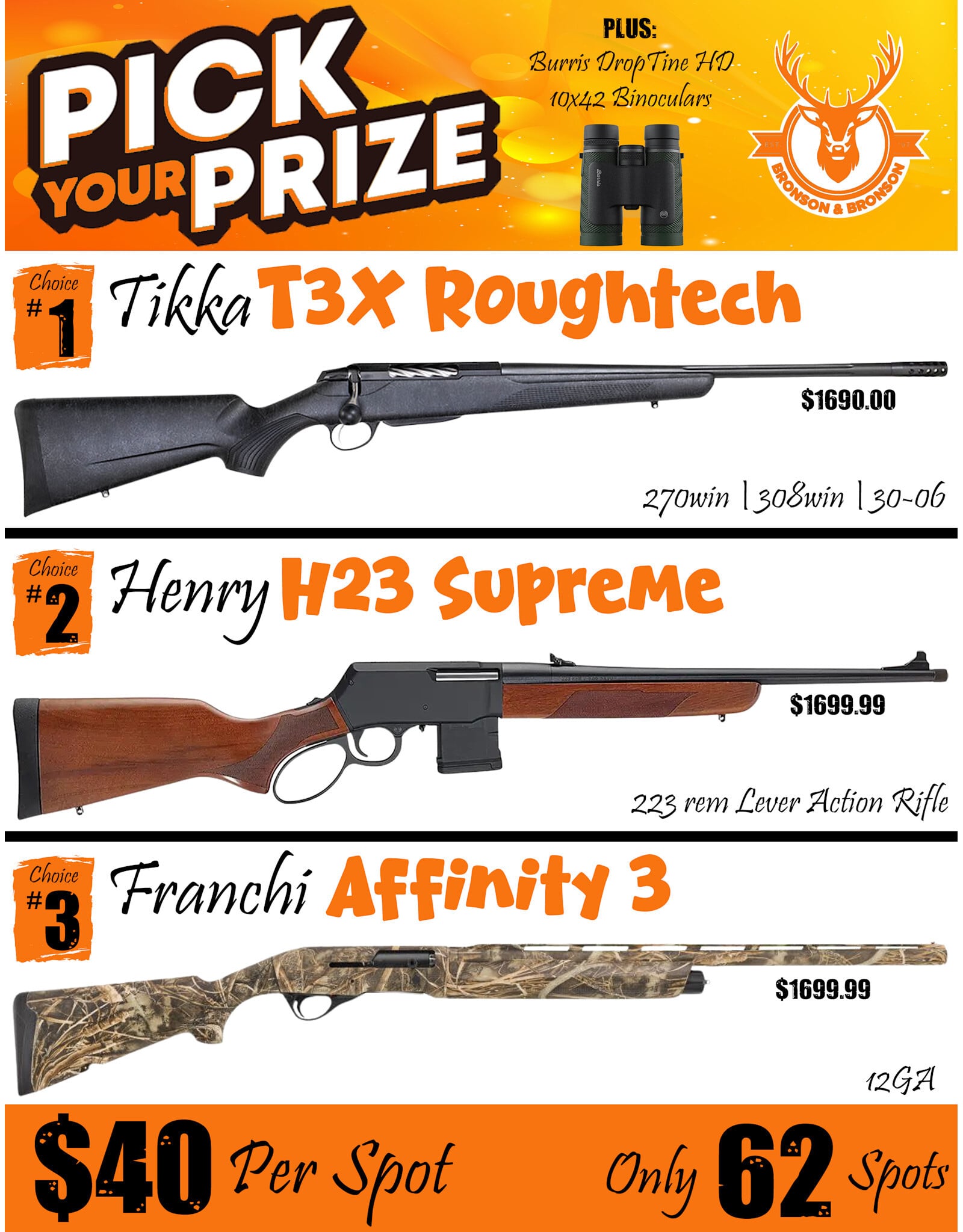 DRAW #1928 - Pick Your Prize - Tikka, Henry OR Franchi!