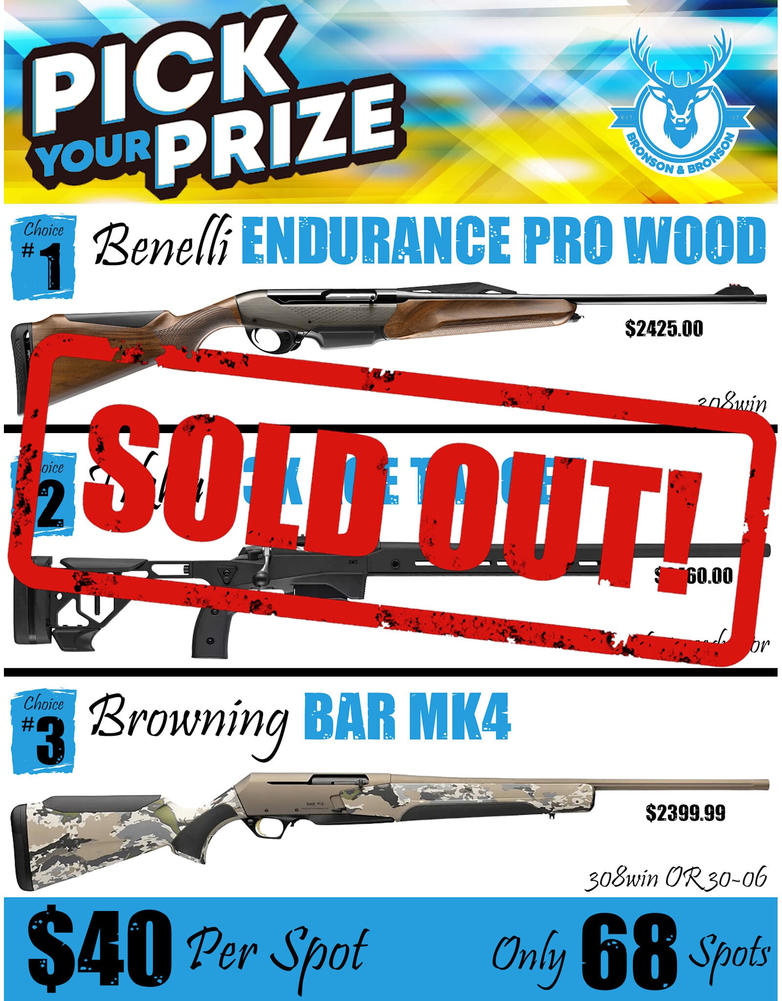 DRAW #1927 - Pick Your Prize - Benelli, Tikka OR Browning!