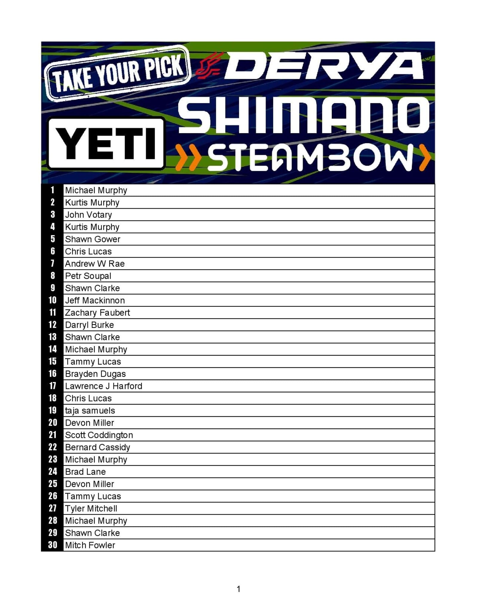 -- DRAW #1925 - Take Your Pick - Shimano, Derya, Steambow OR Yeti!