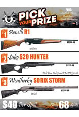 DRAW #1932 - Pick Your Prize - Benelli, Sako OR Weatherby!