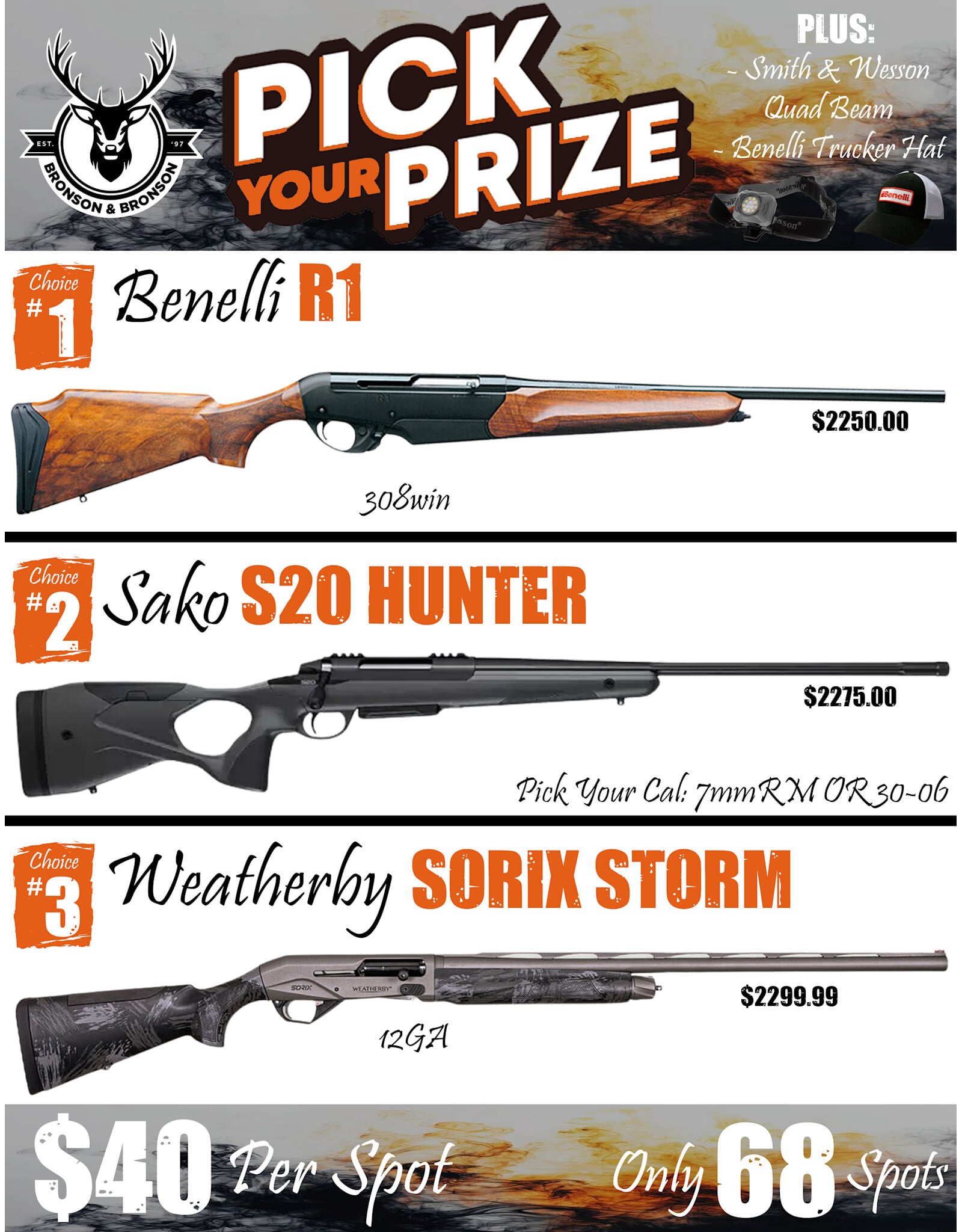 DRAW #1932 - Pick Your Prize - Benelli, Sako OR Weatherby!
