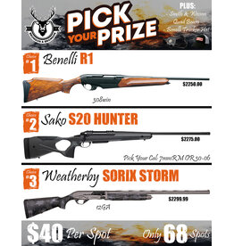 DRAW #1932 - Pick Your Prize - Benelli, Sako OR Weatherby!