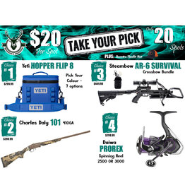 DRAW #1933 - Take Your Pick - Yeti, Charles Daly, Steambow OR Daiwa!