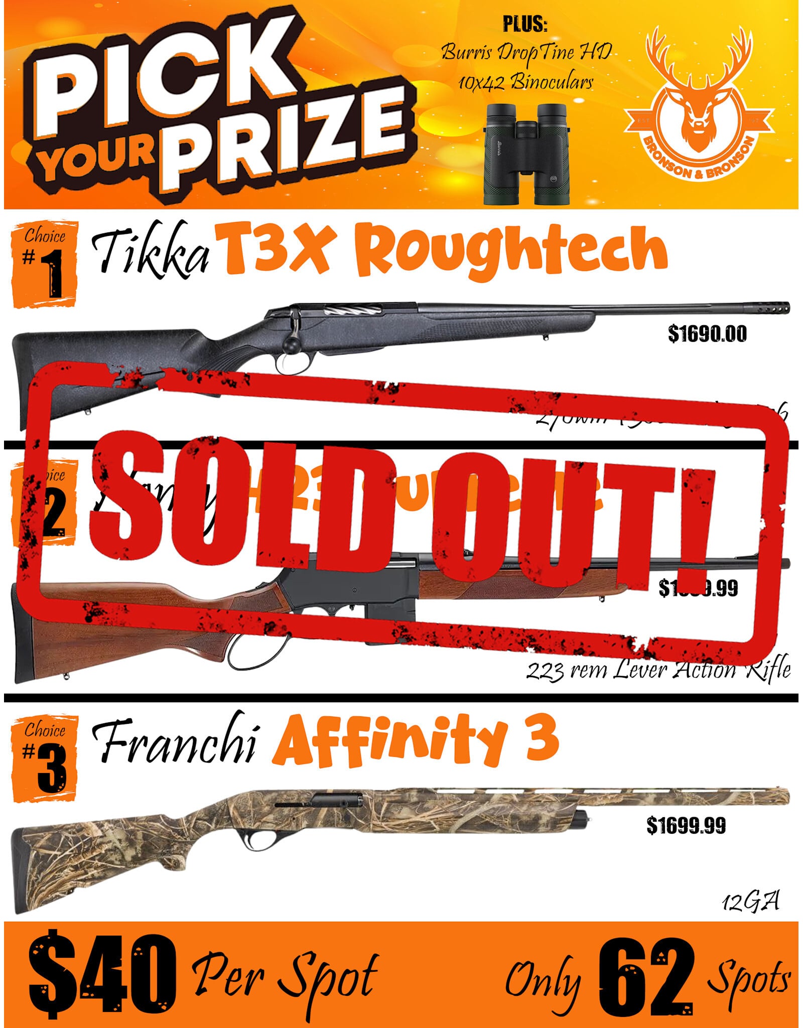 DRAW #1928 - Pick Your Prize - Tikka, Henry OR Franchi!