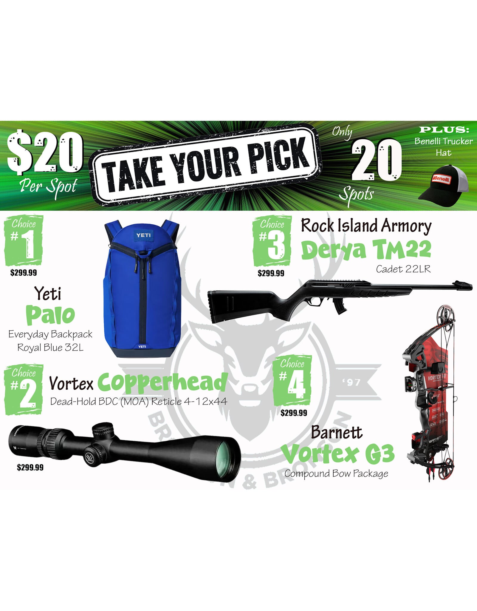 DRAW #1935 - Take Your Pick - Yeti, Vortex, Rock Island Armory OR Barnett!