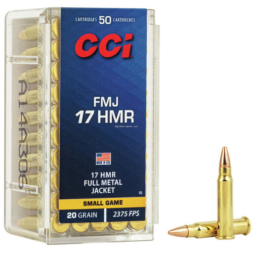 CCI 0055 HMR FMJ Rimfire Ammo 17 HMR, FMJ, 20 Grains, 2375 fps, 50 Rounds