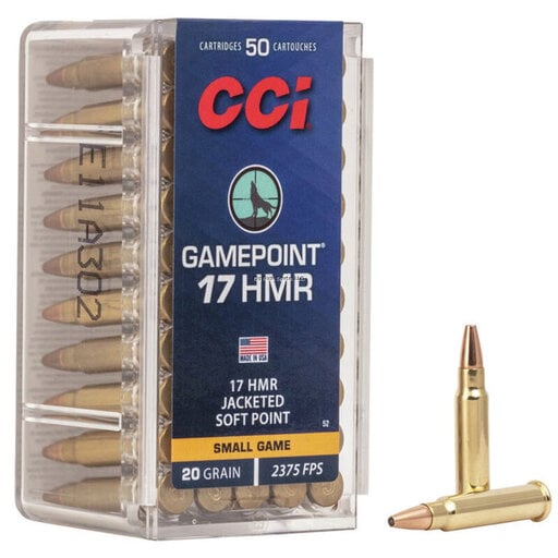 CCI 0052 Gamepoint Rimfire Rifle Ammo 17 HMR, JSP, 20 Grains, 2375 fps, 50 Rounds
