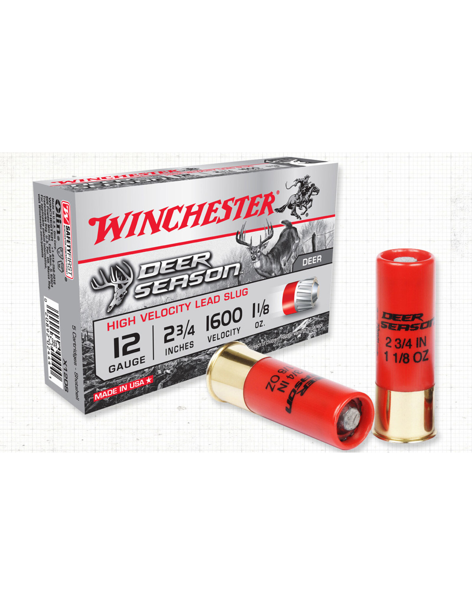 Winchester Winchester Deer Season 12GA 2 3/4" 1600fps 1 1/8oz High Velocity Lead Slug X12DS