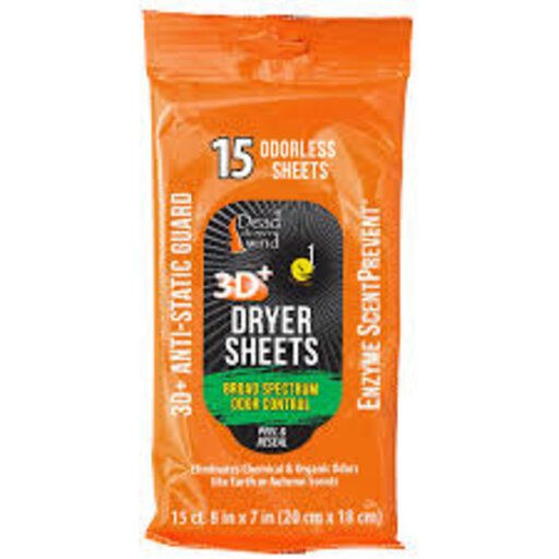 Dead Down Wind Dryer Sheets Broad Spectrum Odor Control - 15 Odourless Sheets