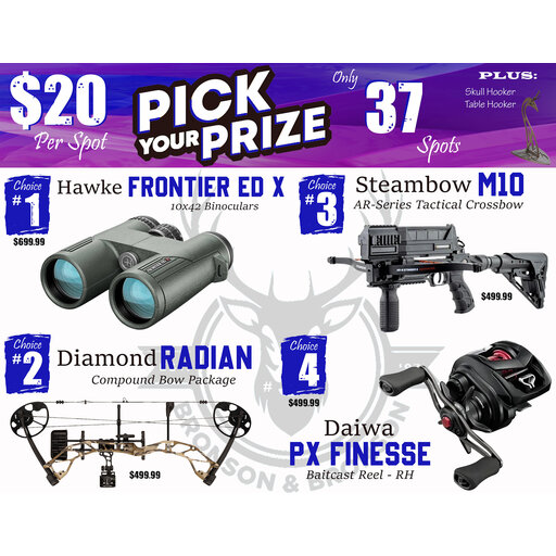 DRAW #1936 - Pick Your Prize - Hawke, Diamond, Steambow OR Daiwa!