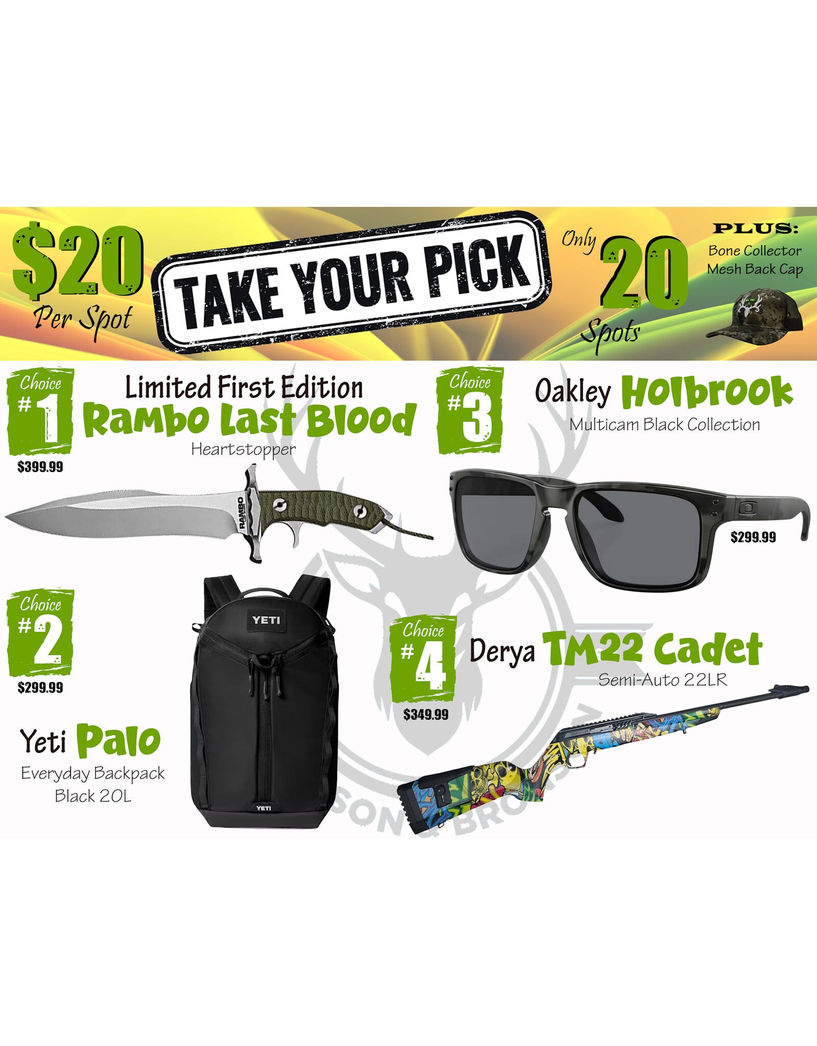 DRAW #1937 - Take Your Pick - Rambo, Yeti, Oakley OR Derya!