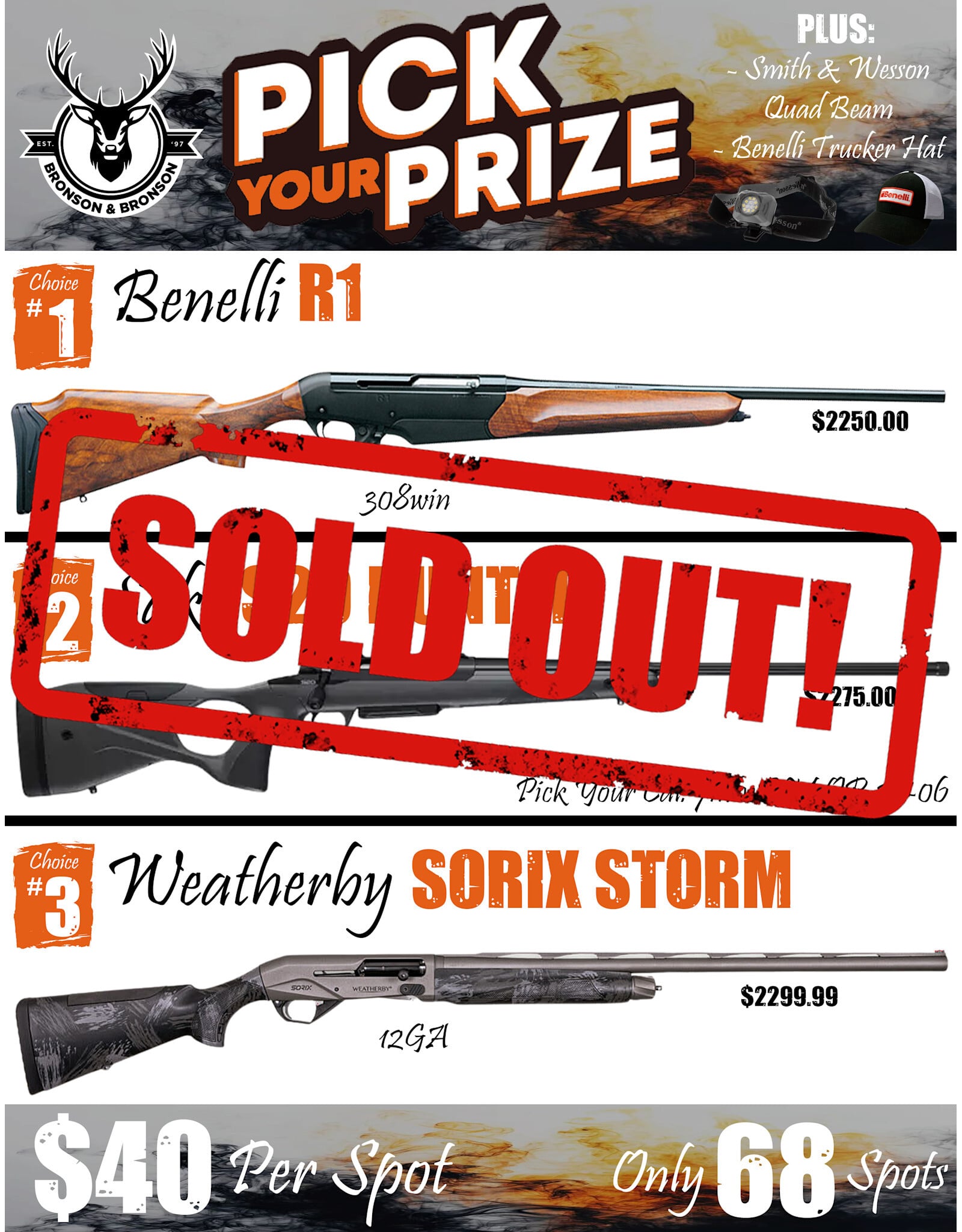 DRAW #1932 - Pick Your Prize - Benelli, Sako OR Weatherby!