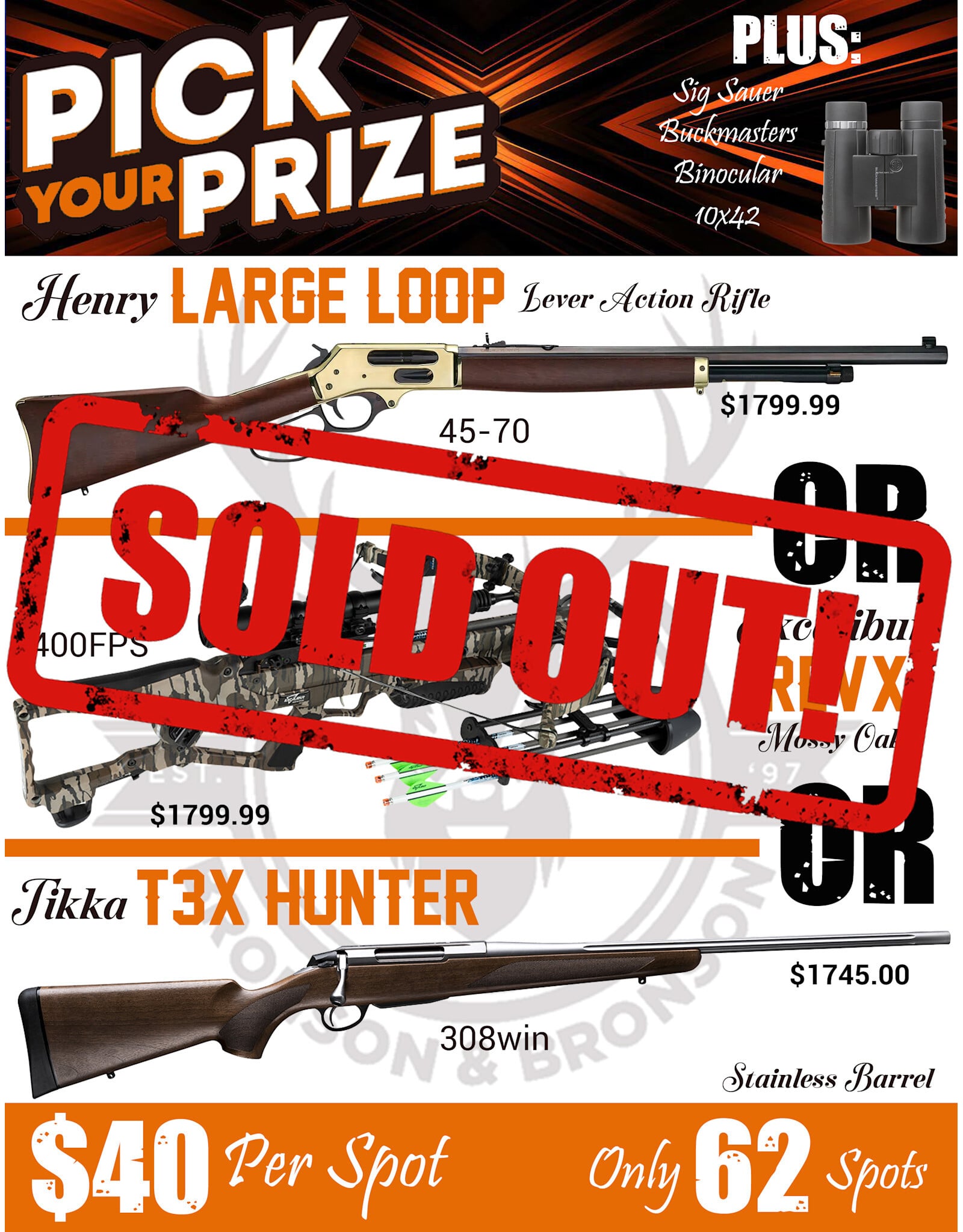 DRAW #1938 - Pick Your Prize - Henry, Excalibur OR Tikka!