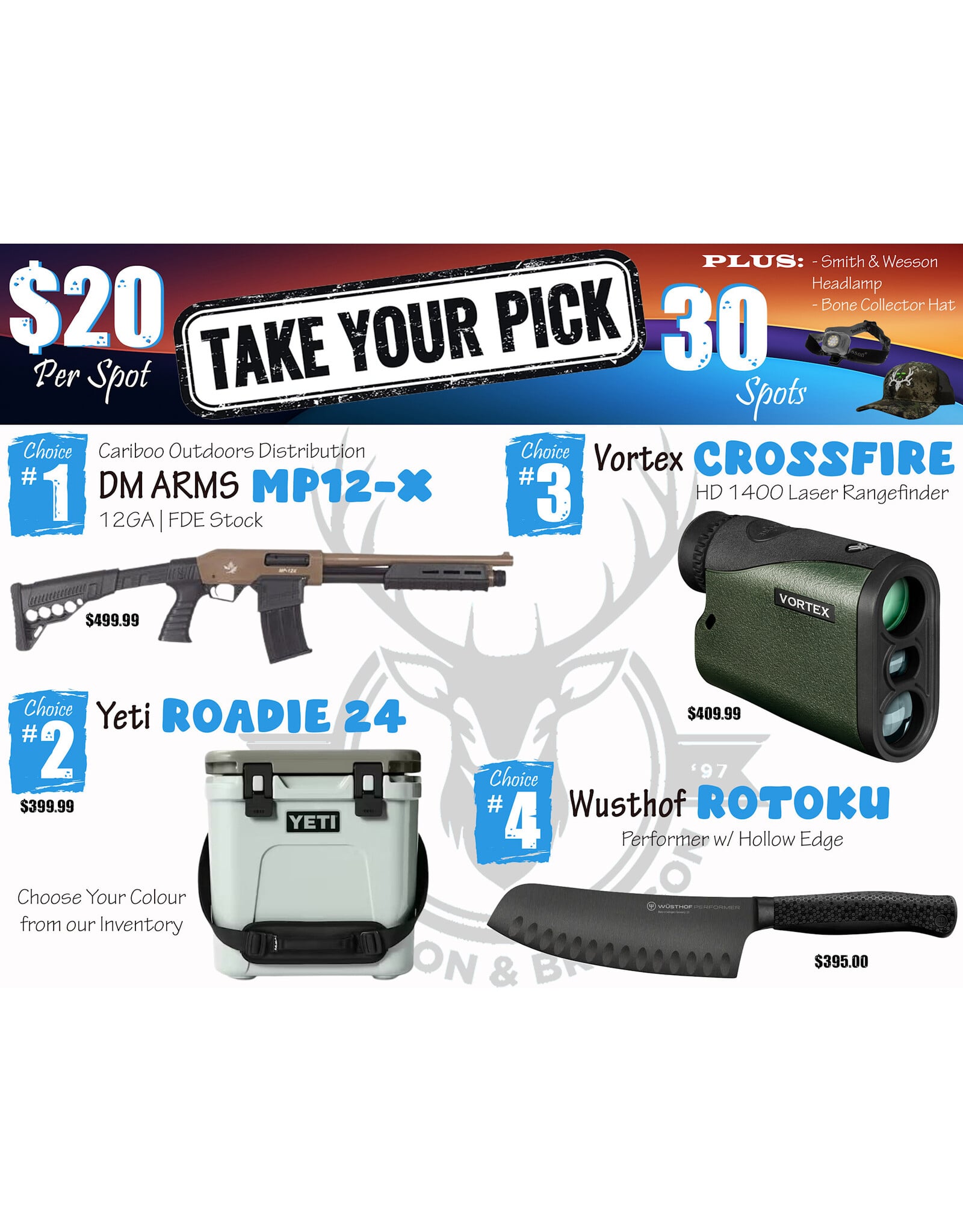 DRAW #1942 - Take Your Pick - Cariboo, Yeti, Vortex OR Wusthof!