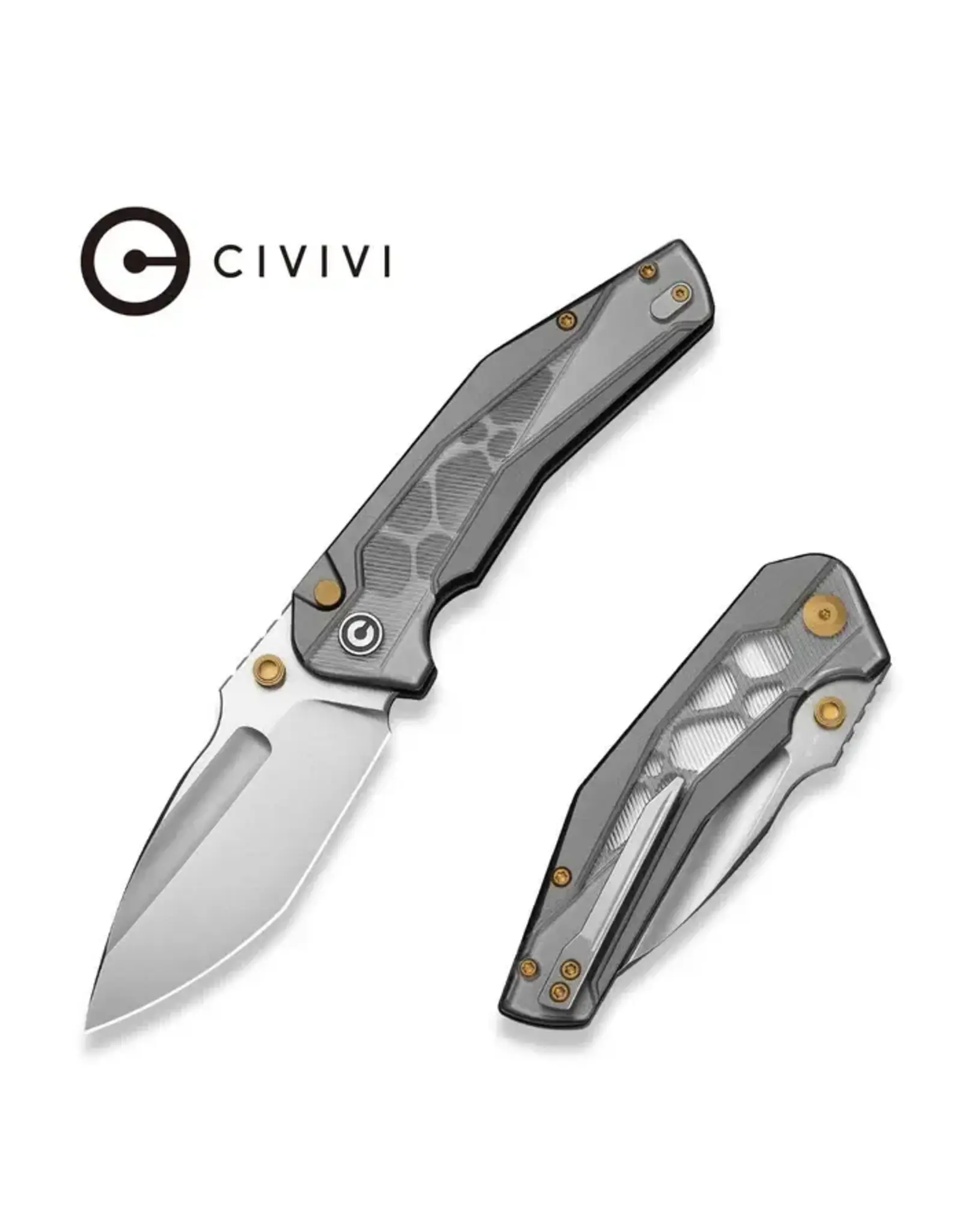 Civivi CIVIVI Wellmax Thumb Stud & Button Lock Knife Gray Aluminum Handle