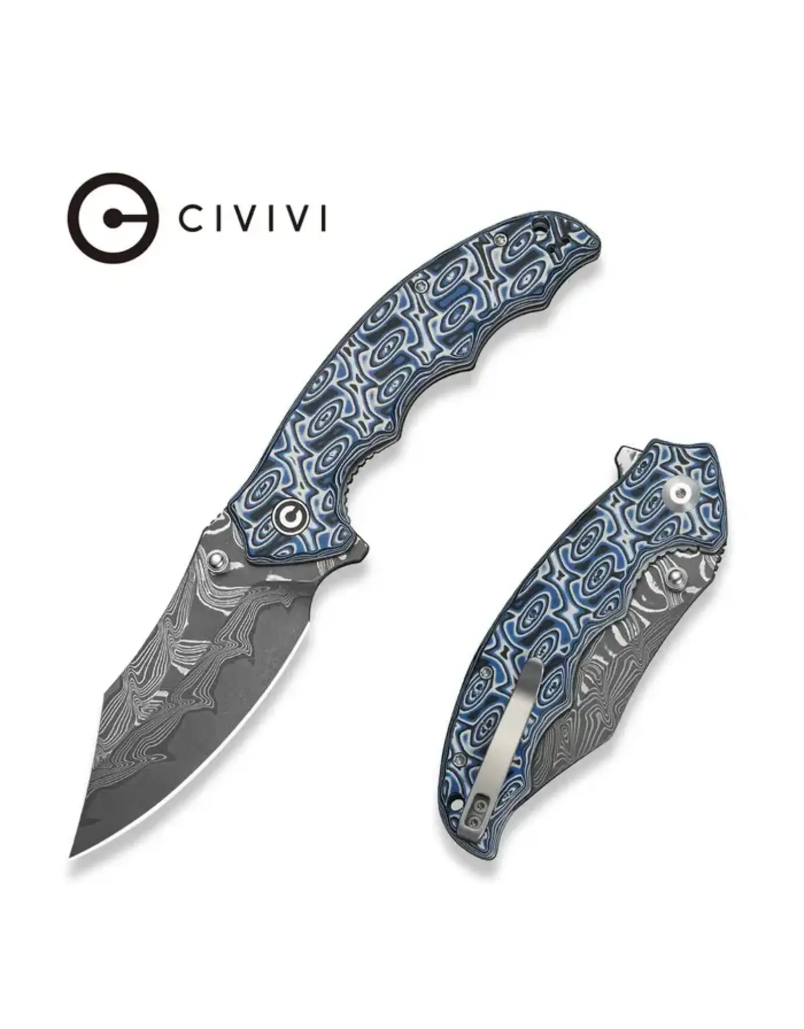 Civivi CIVIVI Pentad Flipper & Thumb Stud Knife Blue / White Vortex Micarta
