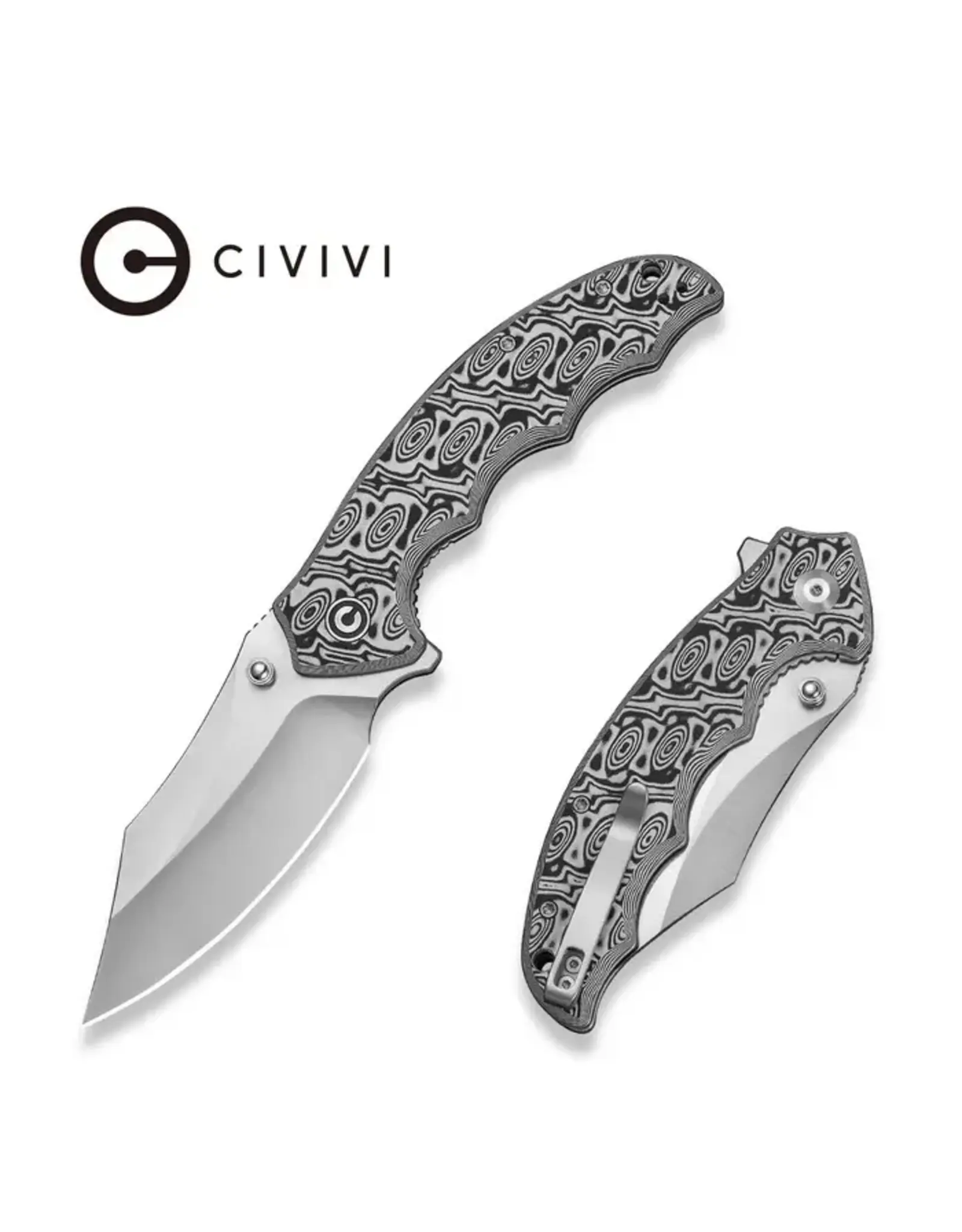 Civivi CIVIVI Pentad Flipper & Thumb Stud Knife Black / White Vortex Micarta