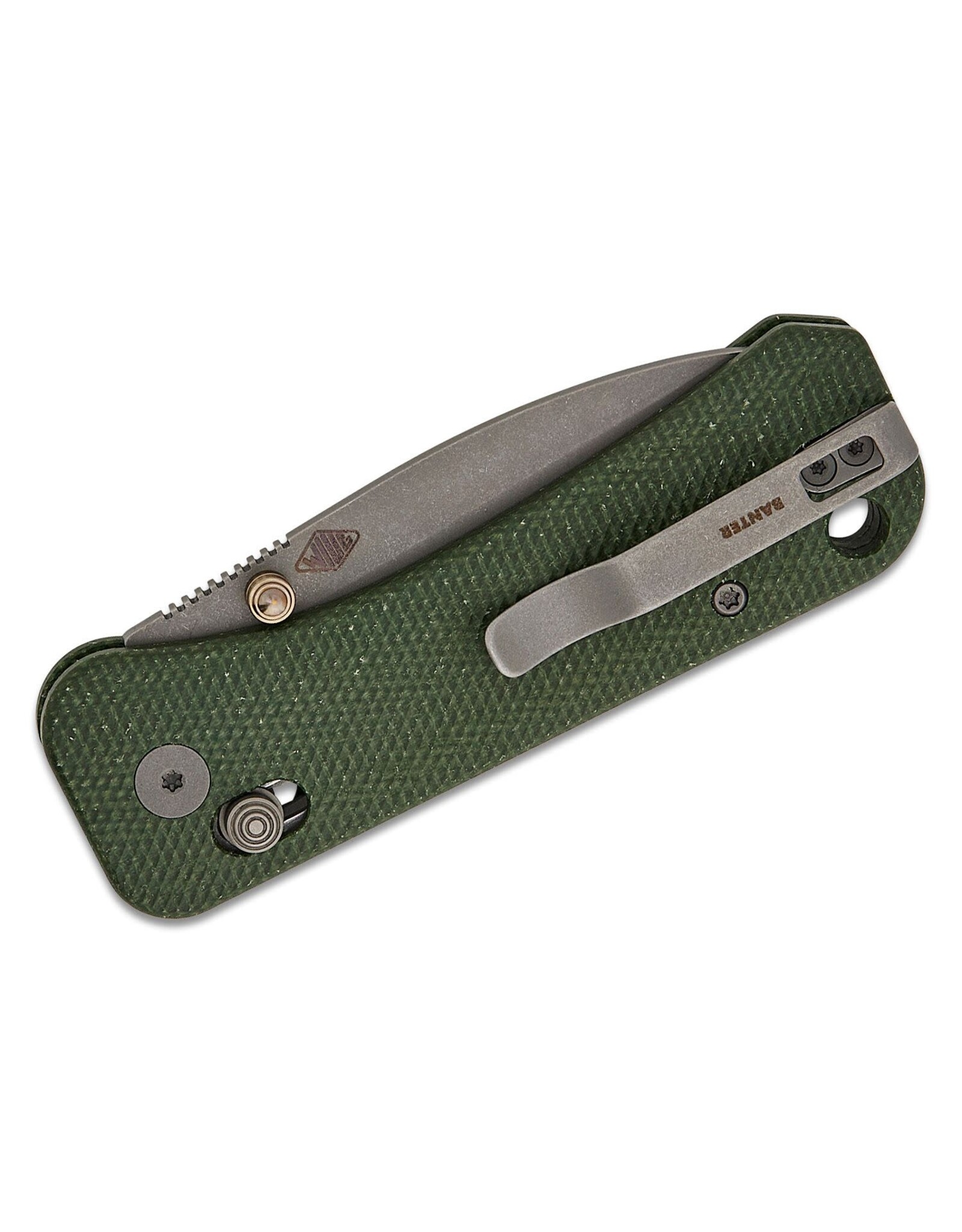 We Knife Co Ltd We Knife Company Ben Petersen Banter 2 Crossbar Lock Folding Knife 2.87" S35VN Gray Stonewashed Drop Point Blade, Green Canvas Micarta Handles, Reversible Clip - WE23075-3