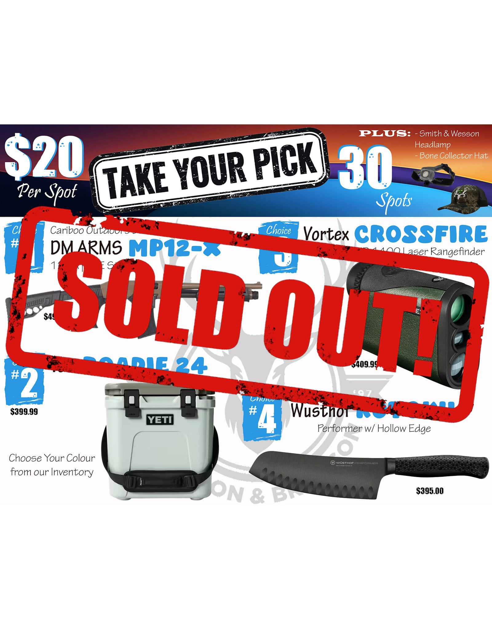 DRAW #1942 - Take Your Pick - Cariboo, Yeti, Vortex OR Wusthof!