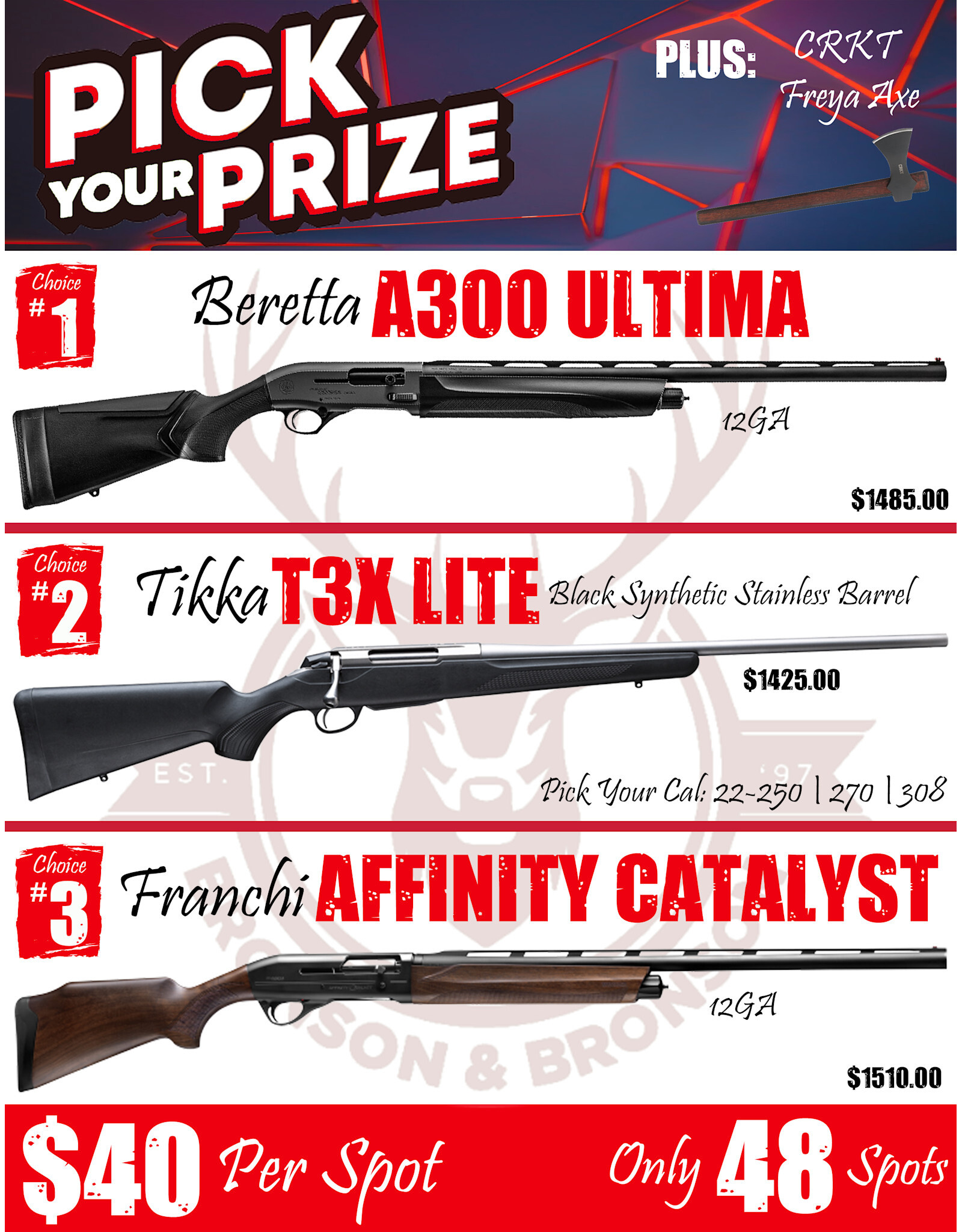 DRAW #1946 - Pick Your Prize - Beretta, Tikka OR Franchi!